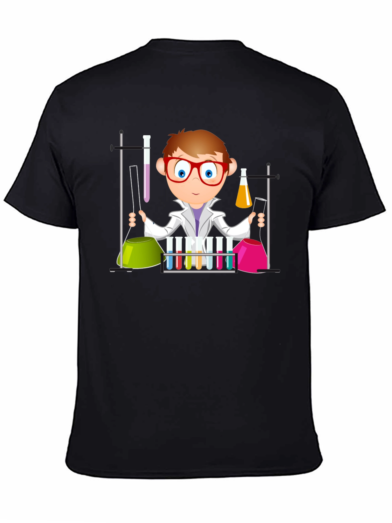 Black Scientist Cartoon Graphic T-Shirt - Black view 4
