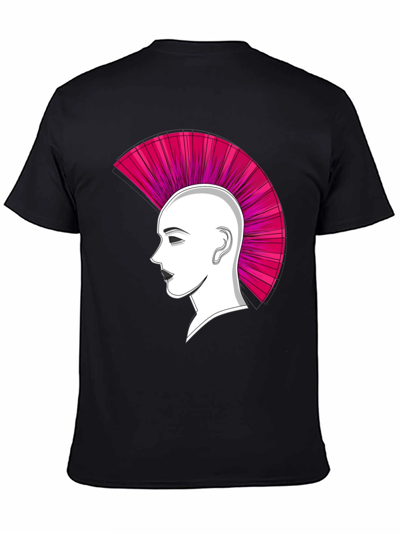 Black Punk Hairstyle Graphic Tee - Black Cotton T-Shirt view 4