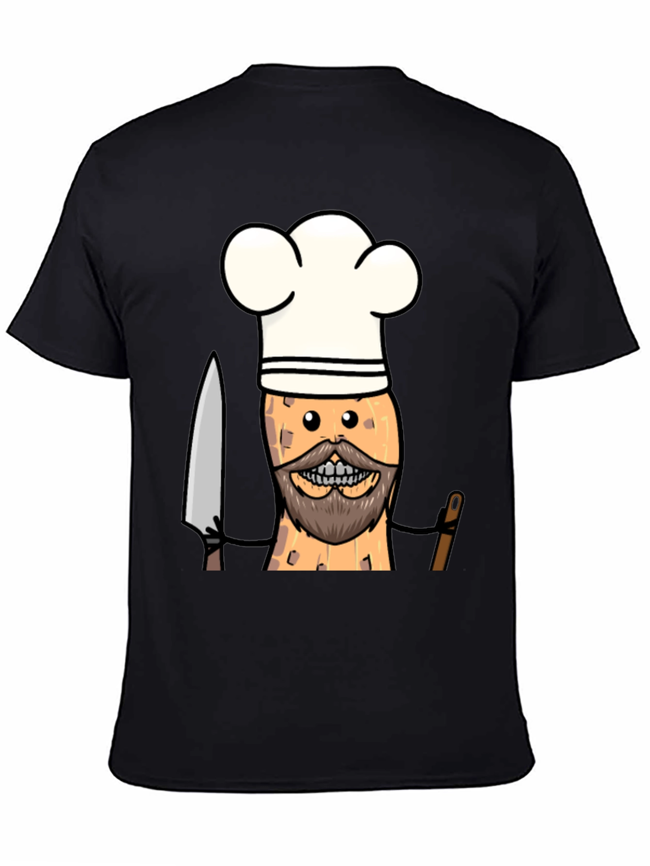 Black Chef Peanut Cartoon Graphic Tee - Black T-Shirt view 4