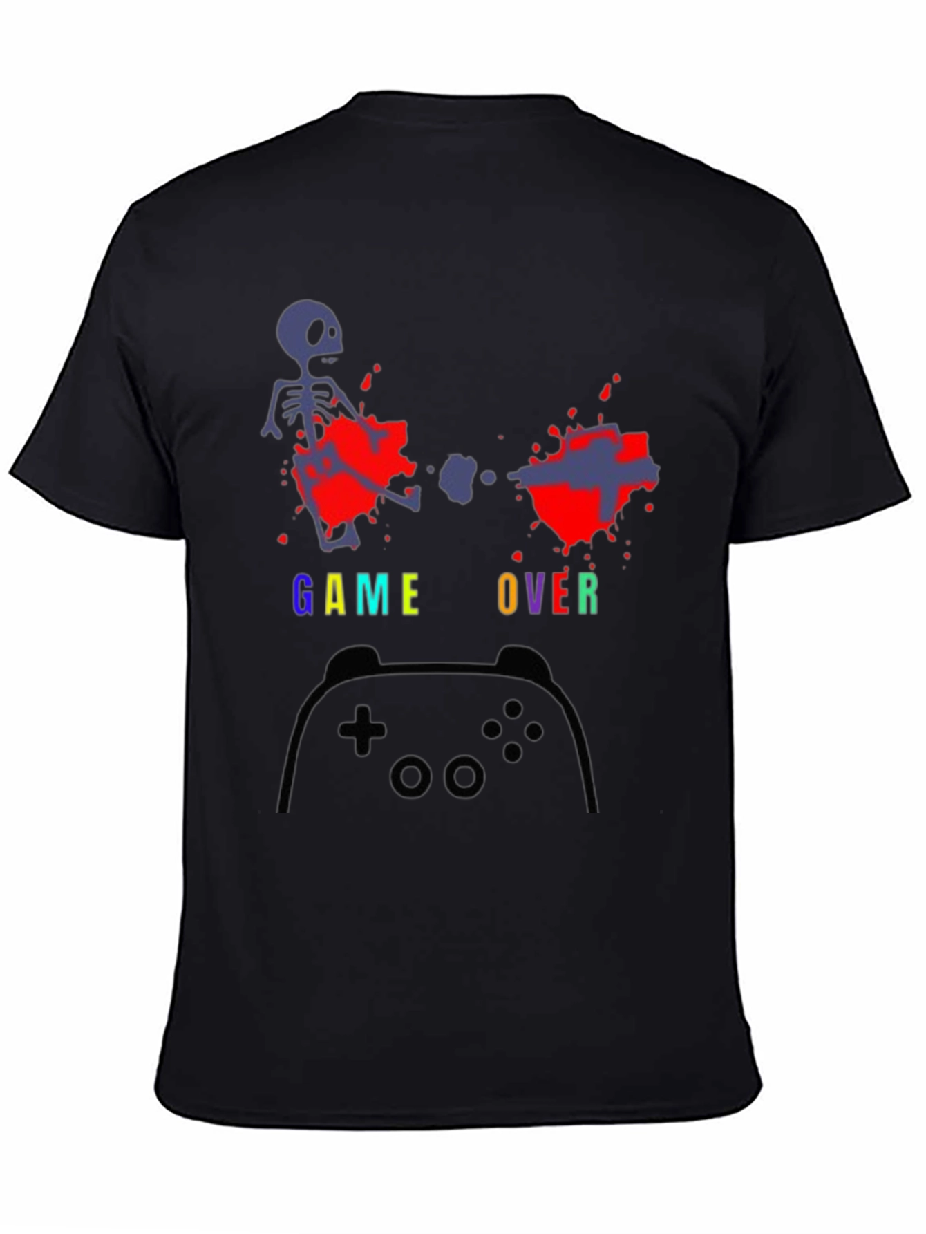Black Game Over T-Shirt - Gamer Skeleton Tee view 4