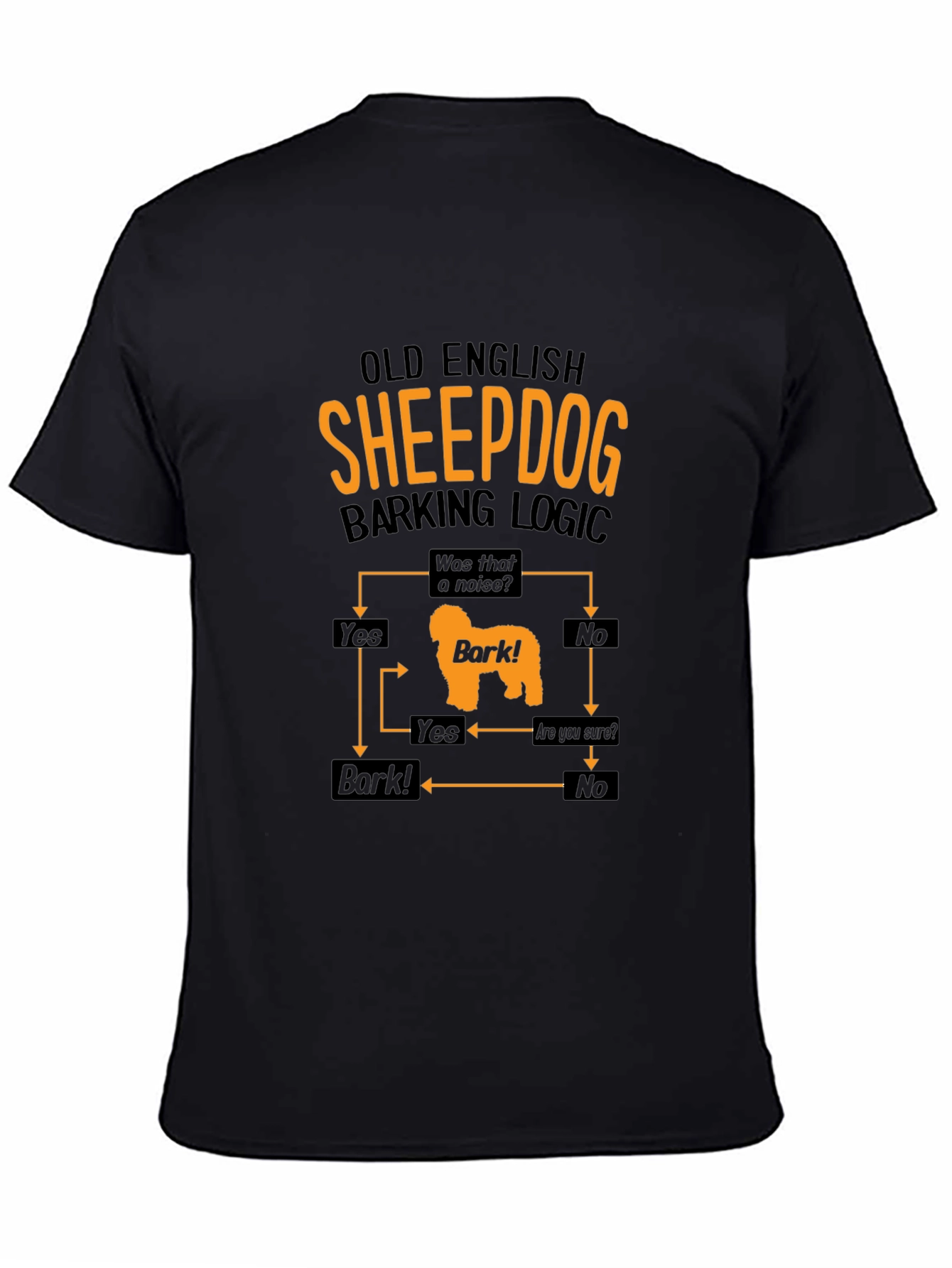 Black Old English Sheepdog Barking Logic Men's Black T-Shirt view 4