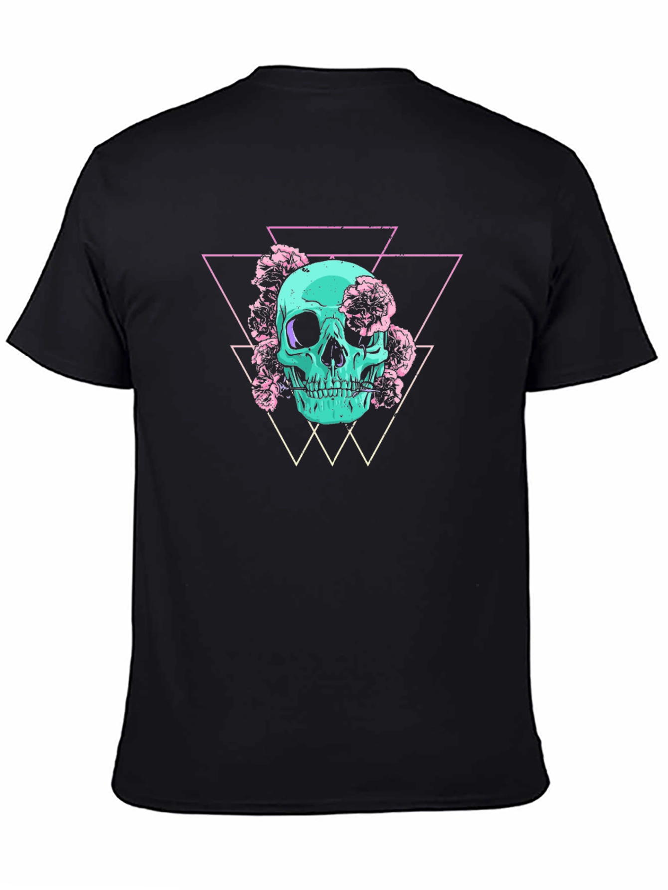 Black Skull & Flowers Graphic Tee - Edgy Style view 4