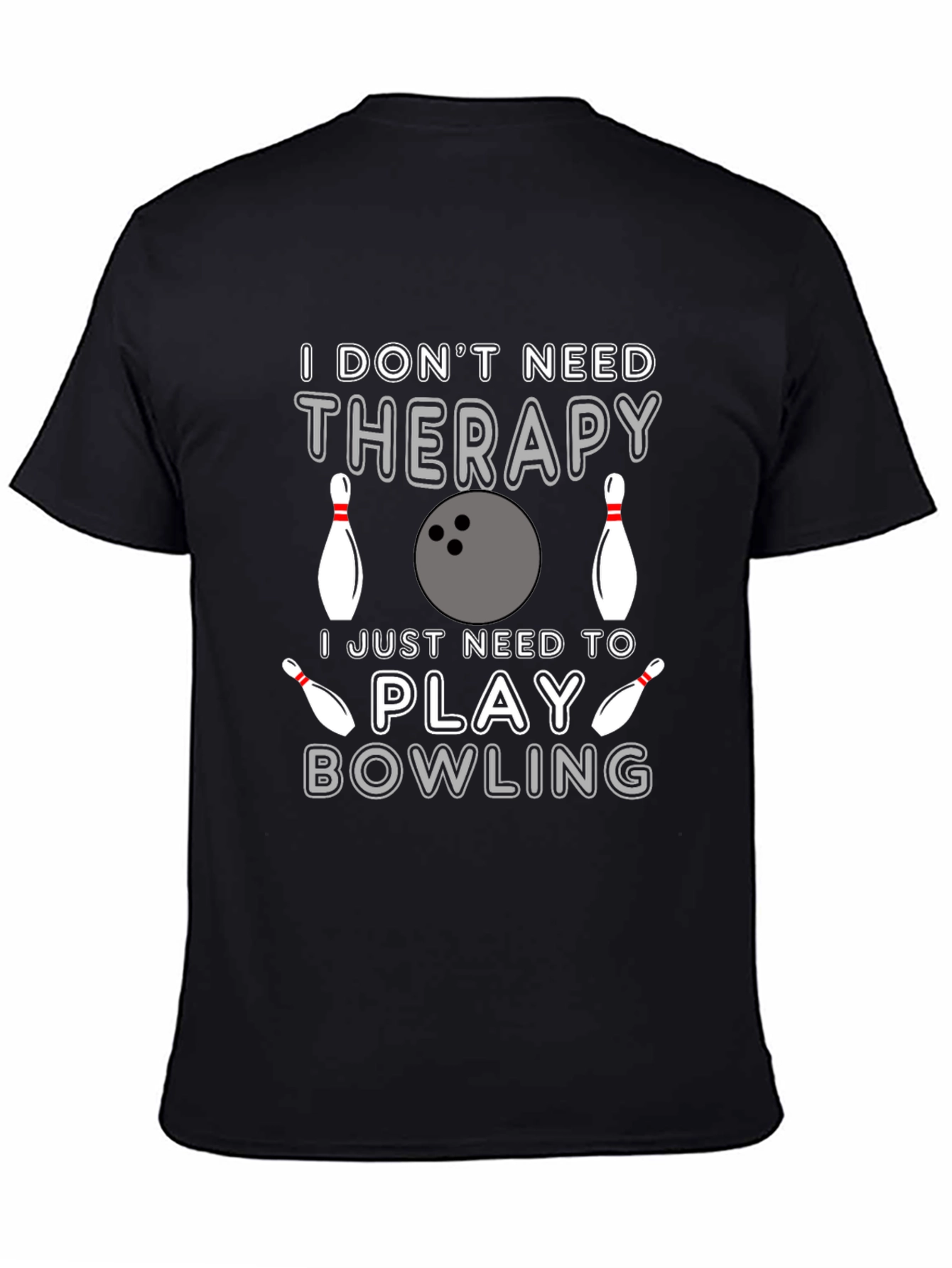 Black Funny Bowling Therapy Graphic T-Shirt view 4