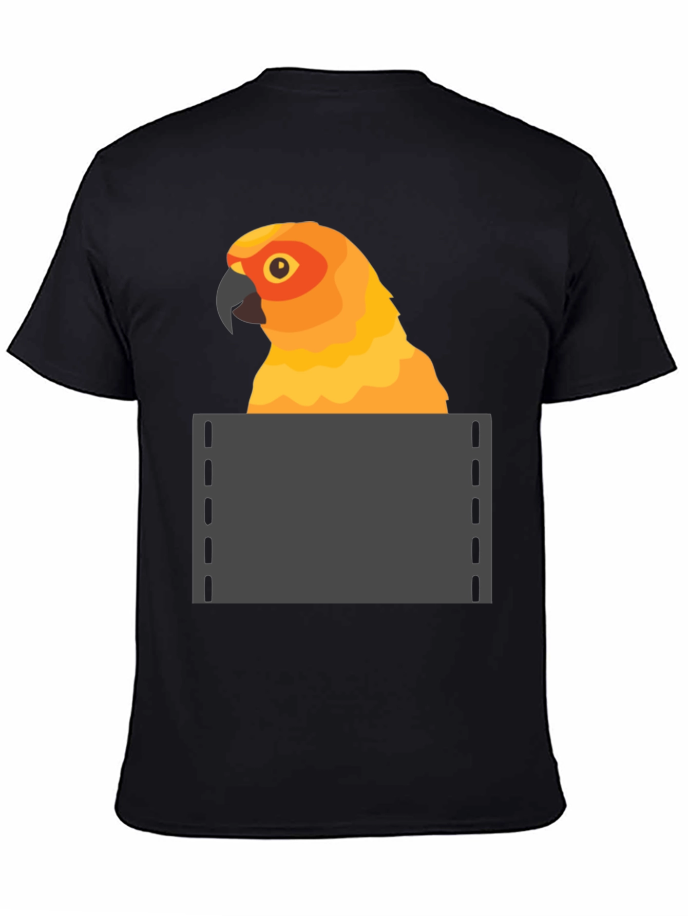 Black Parrot in Pocket Graphic Tee - Fun Animal T-Shirt view 4