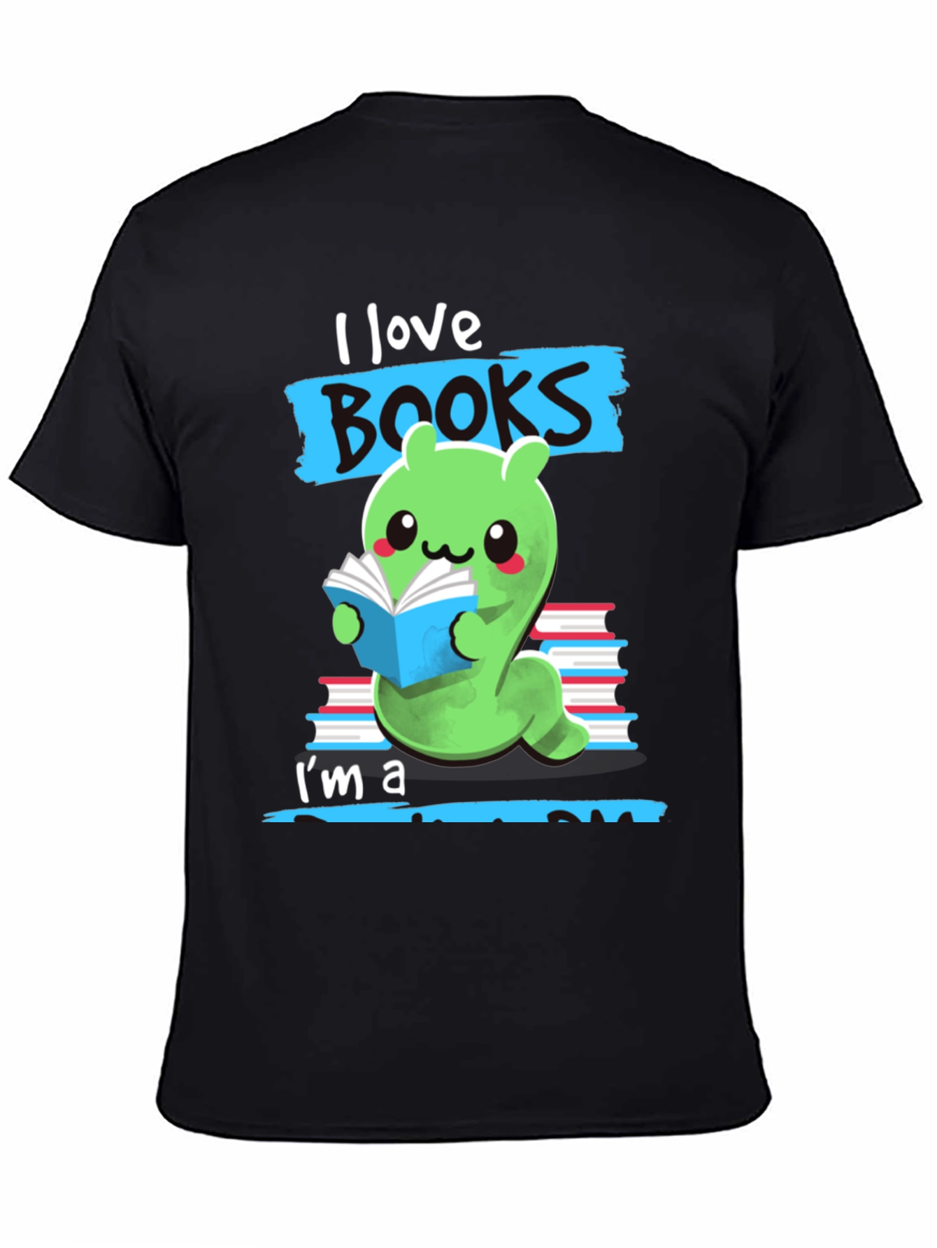 Black I Love Books Worm T-Shirt view 4