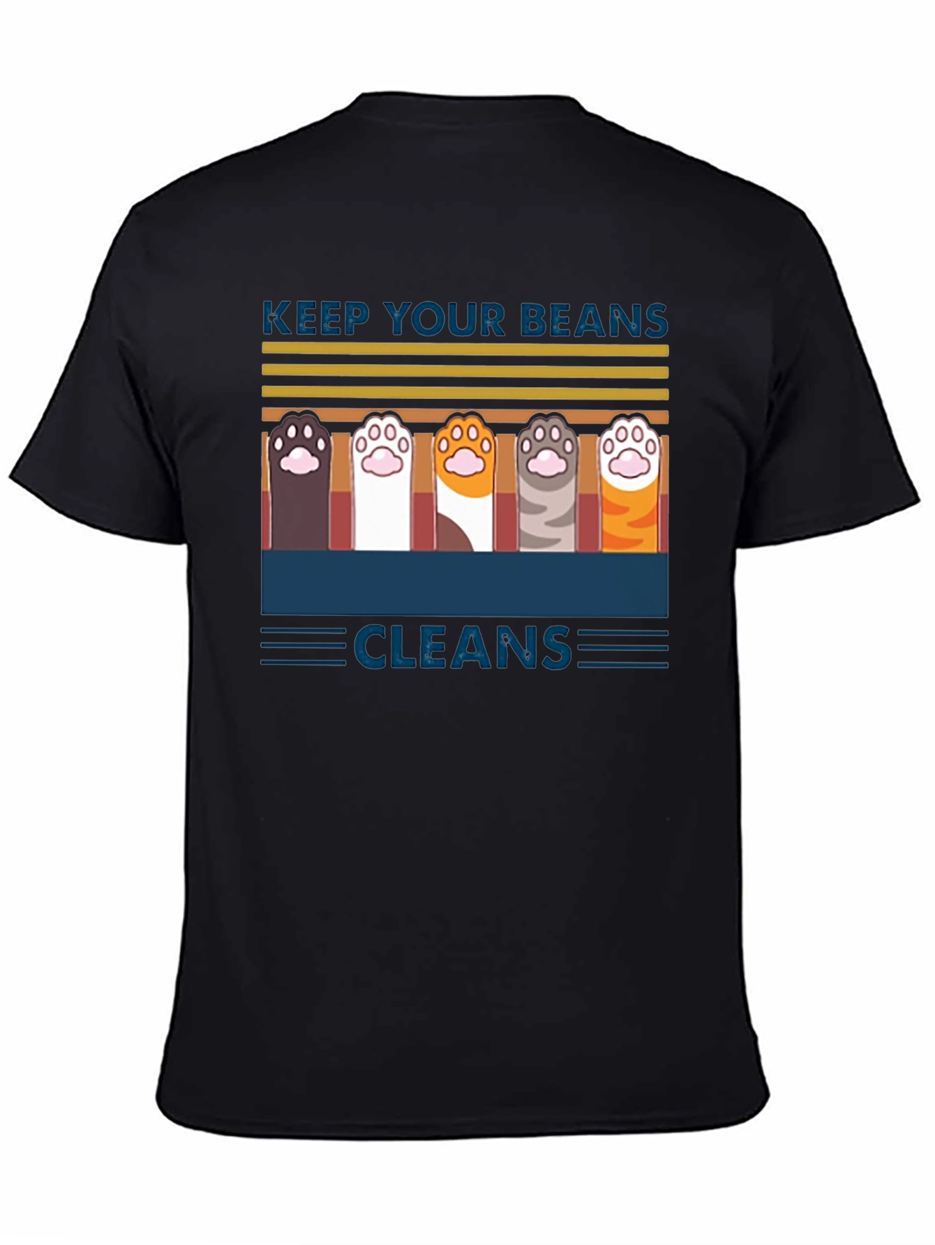 Black Keep Your Beans Clean T-Shirt | Cute Cat Paw Design view 4