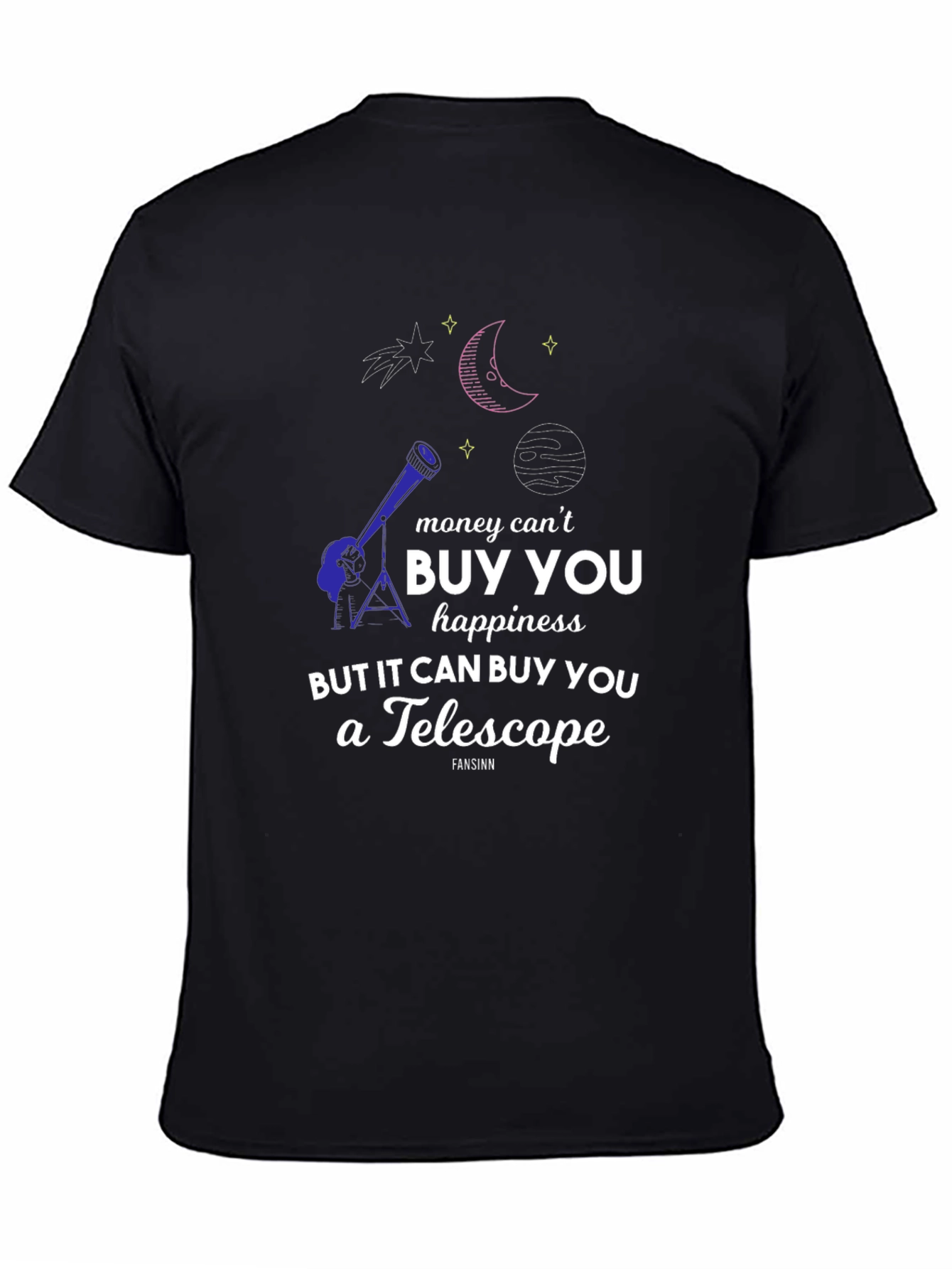Black Telescope & Space Graphic T-Shirt - Buy Happiness! view 4