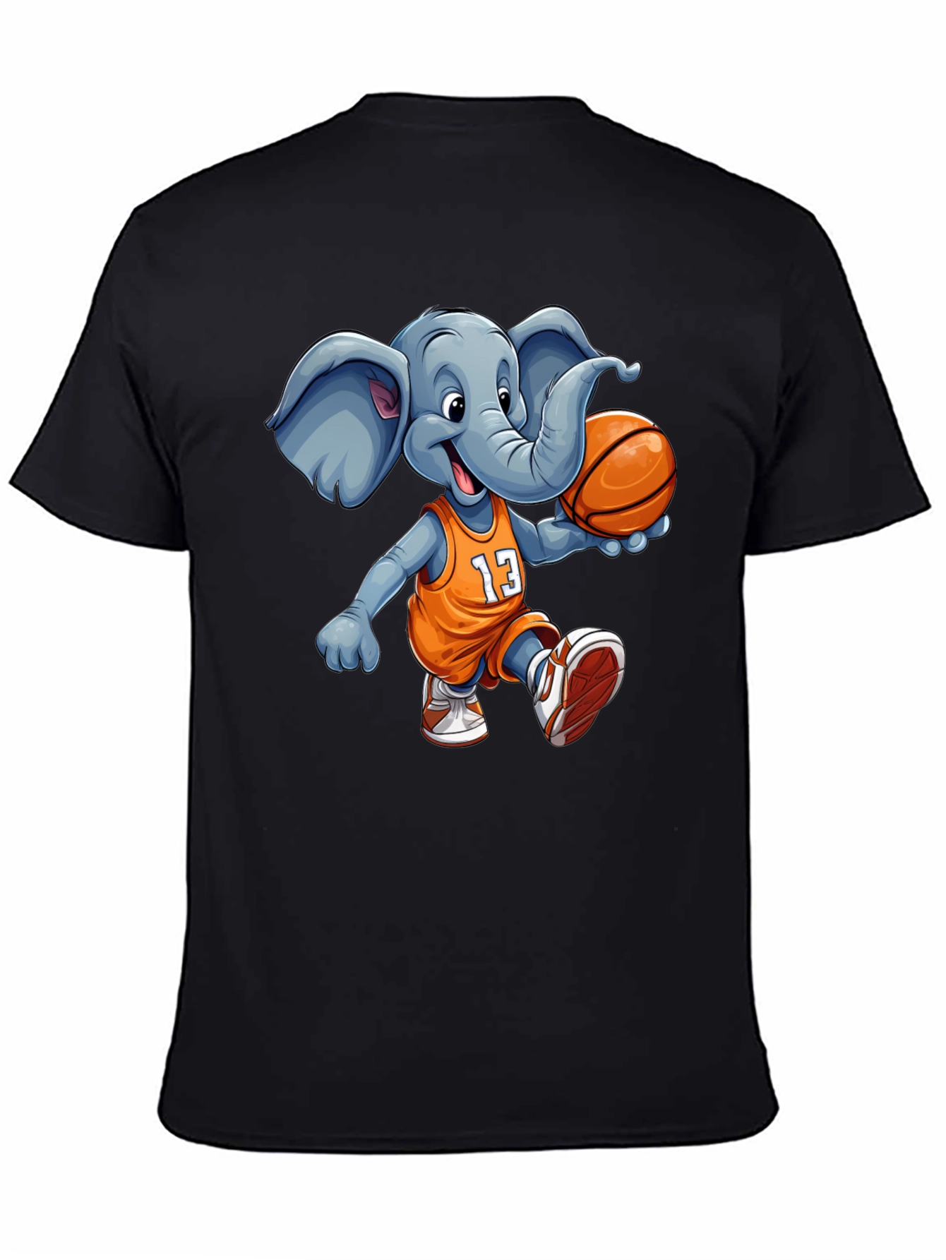 Black Elephant Basketball T-Shirt - Funny Animal Graphic Tee view 4