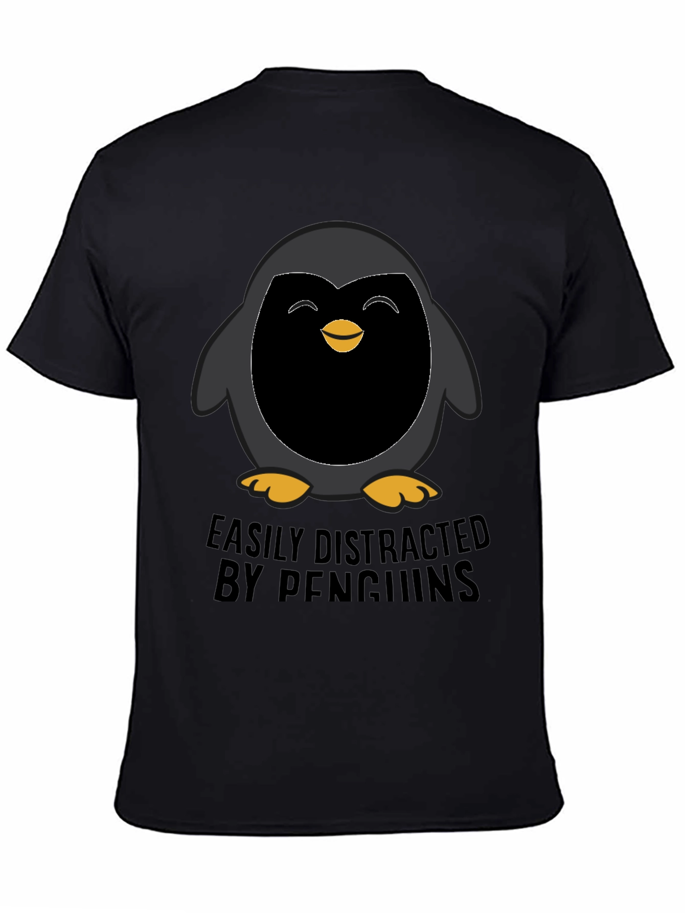 Black Penguin Lover T-Shirt - Easily Distracted by Penguins view 4