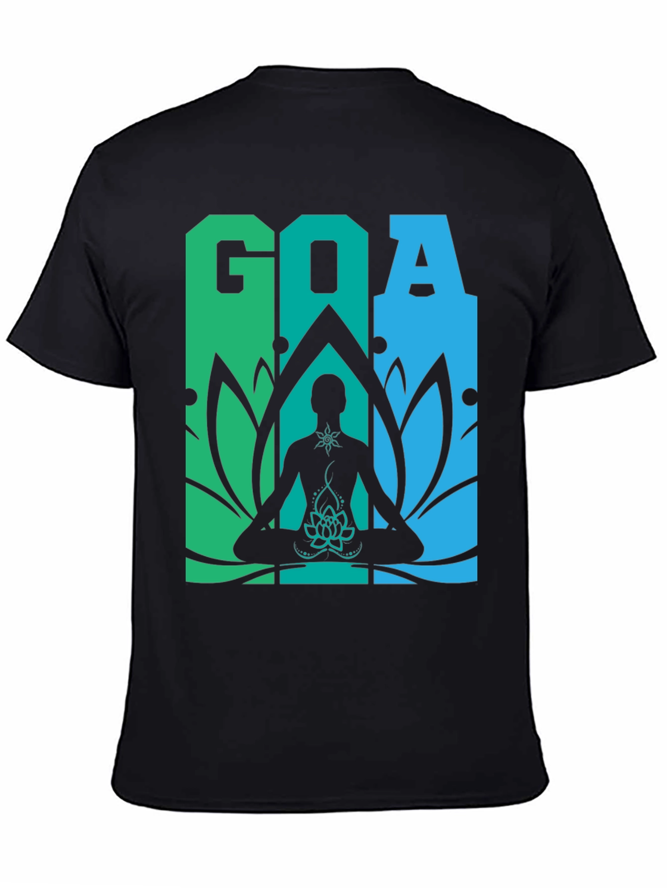Black Goa Meditation T-Shirt - Yoga Lotus Design view 4