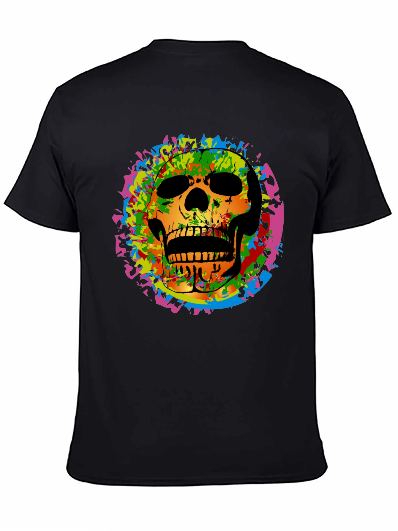 Black Colorful Skull Graphic Tee - Edgy Men's Black T-Shirt view 4