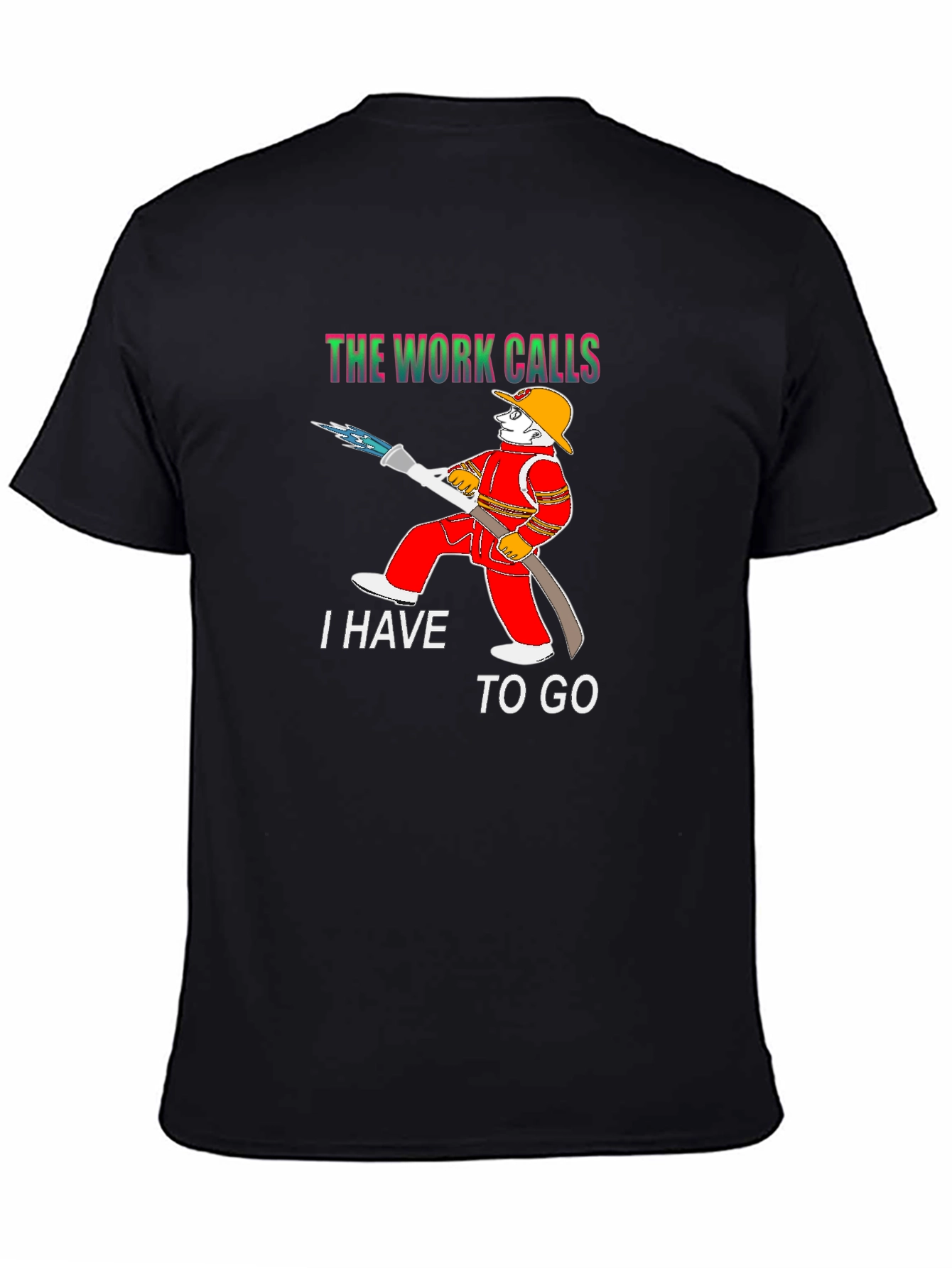 Black Firefighter Cartoon Graphic T-Shirt - Work Calls view 4