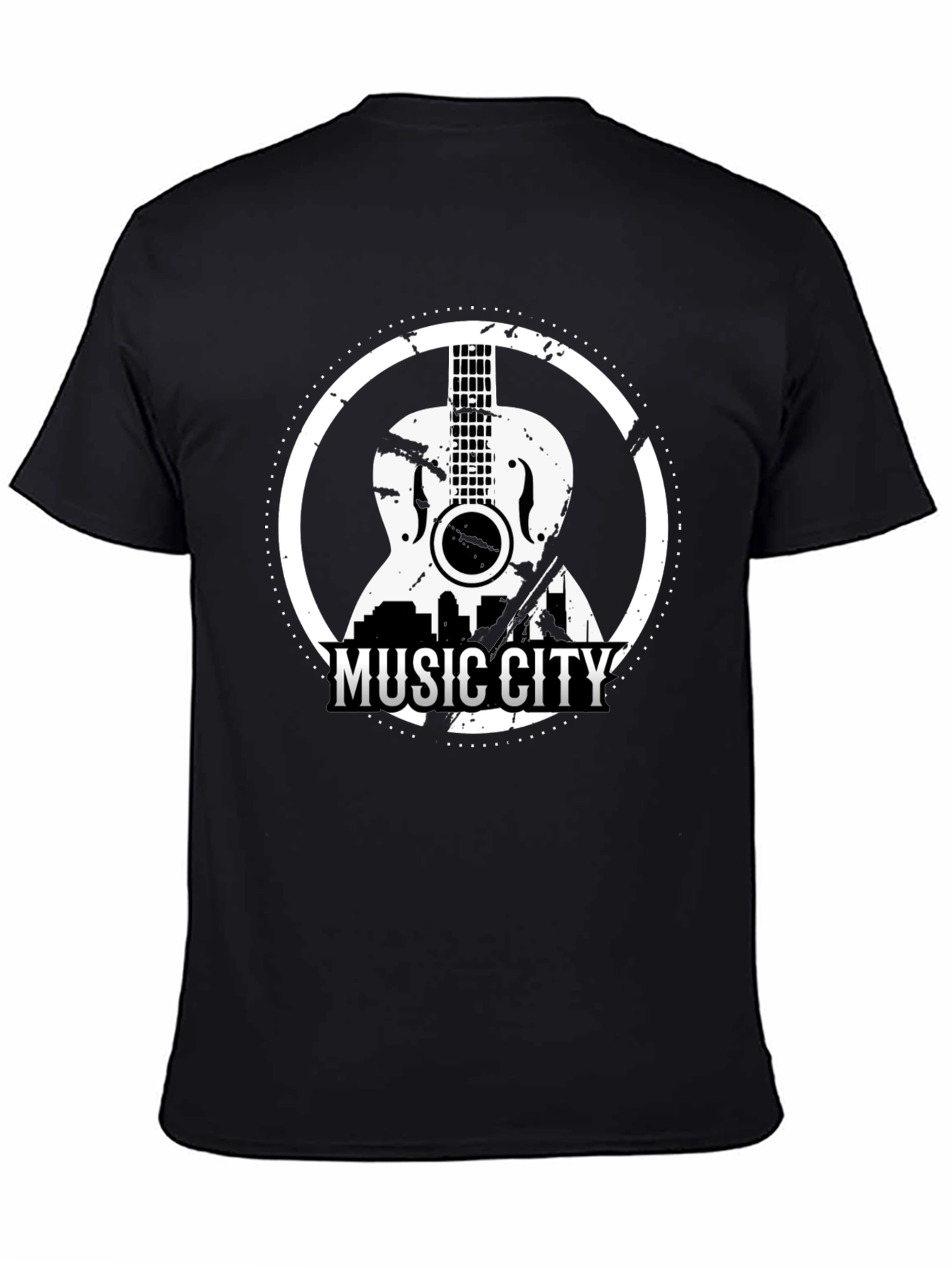 Black Music City Guitar Graphic Tee - Black view 4