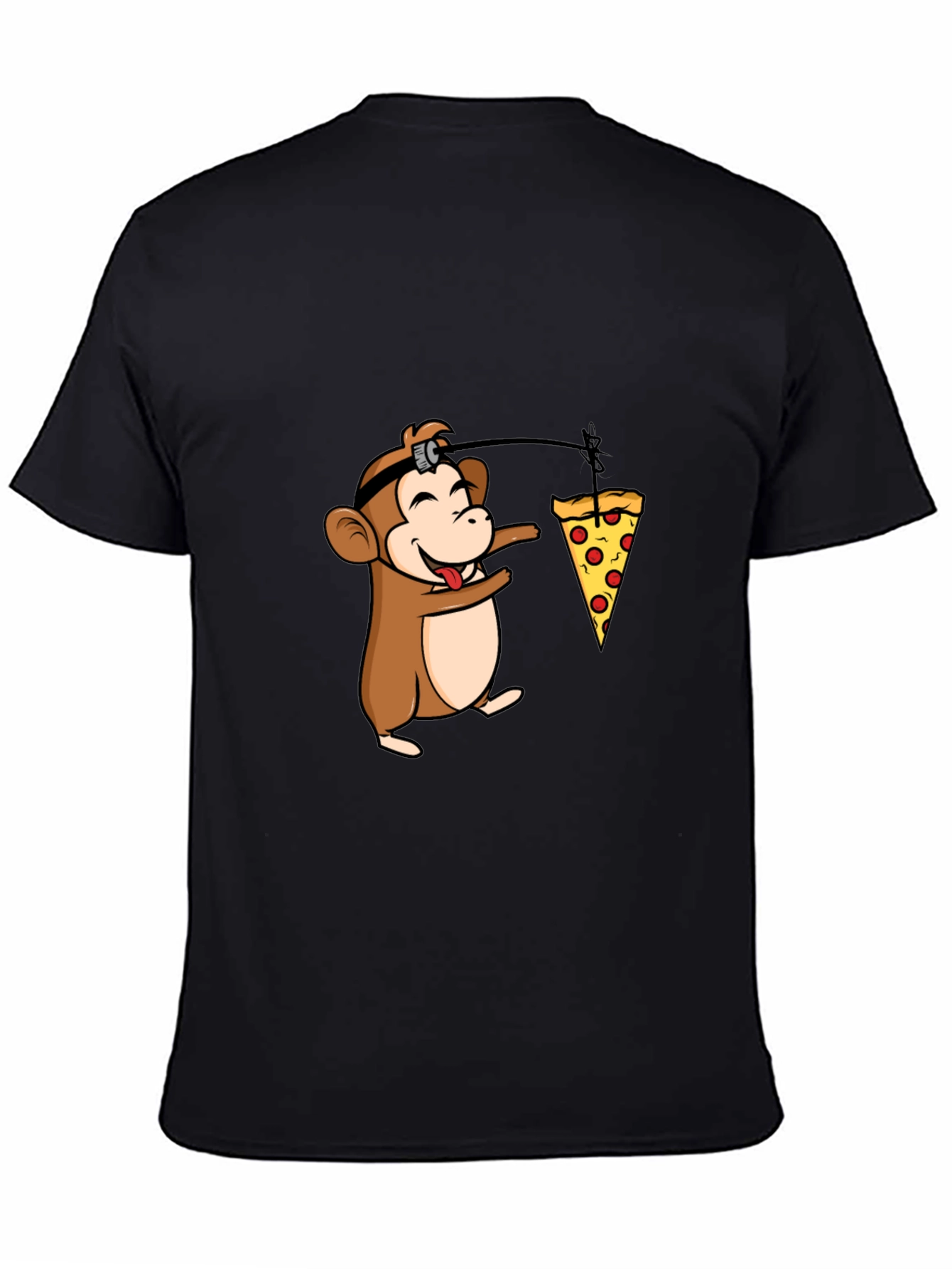 Black Funny Monkey Pizza T-Shirt - Novelty Cartoon Tee view 4