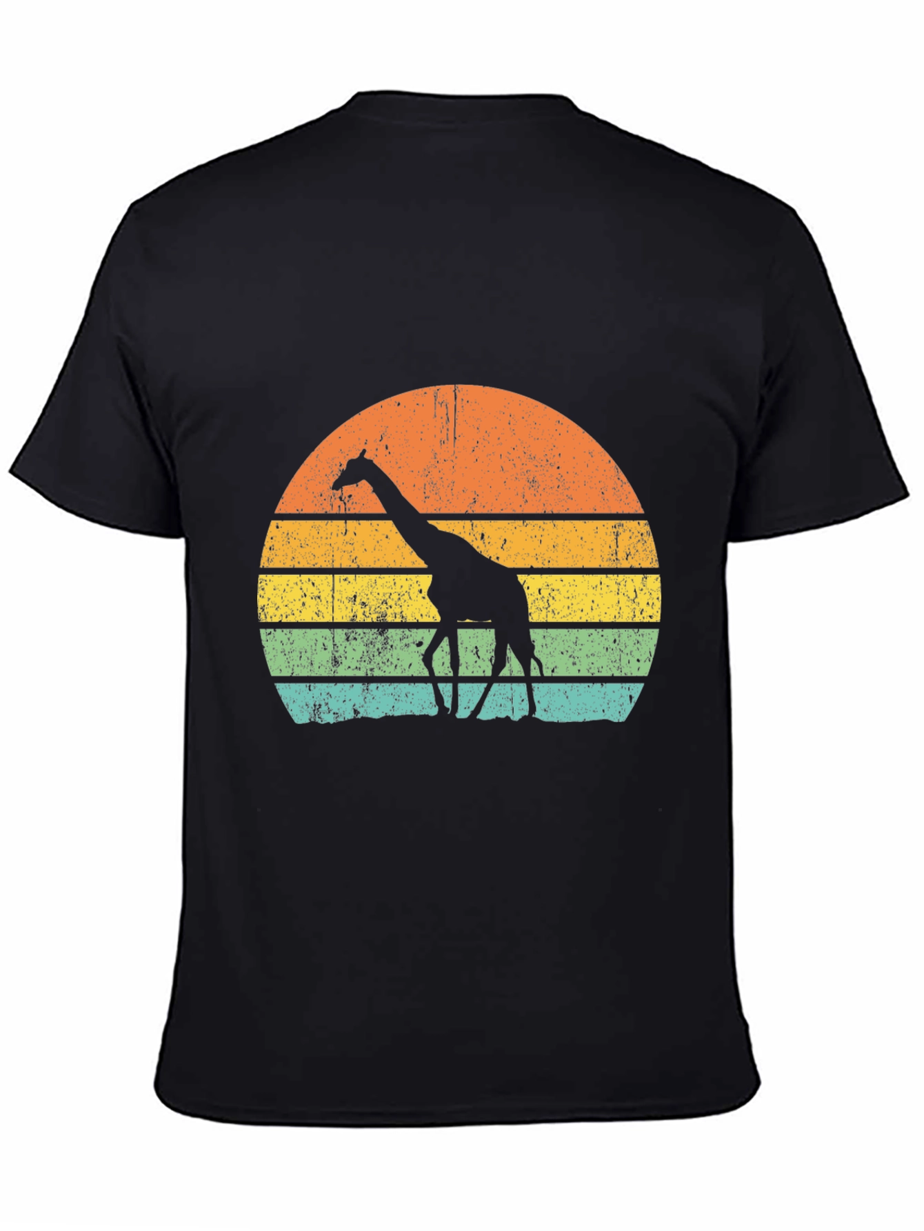 Black Retro Giraffe Sunset Graphic Tee - Black view 4