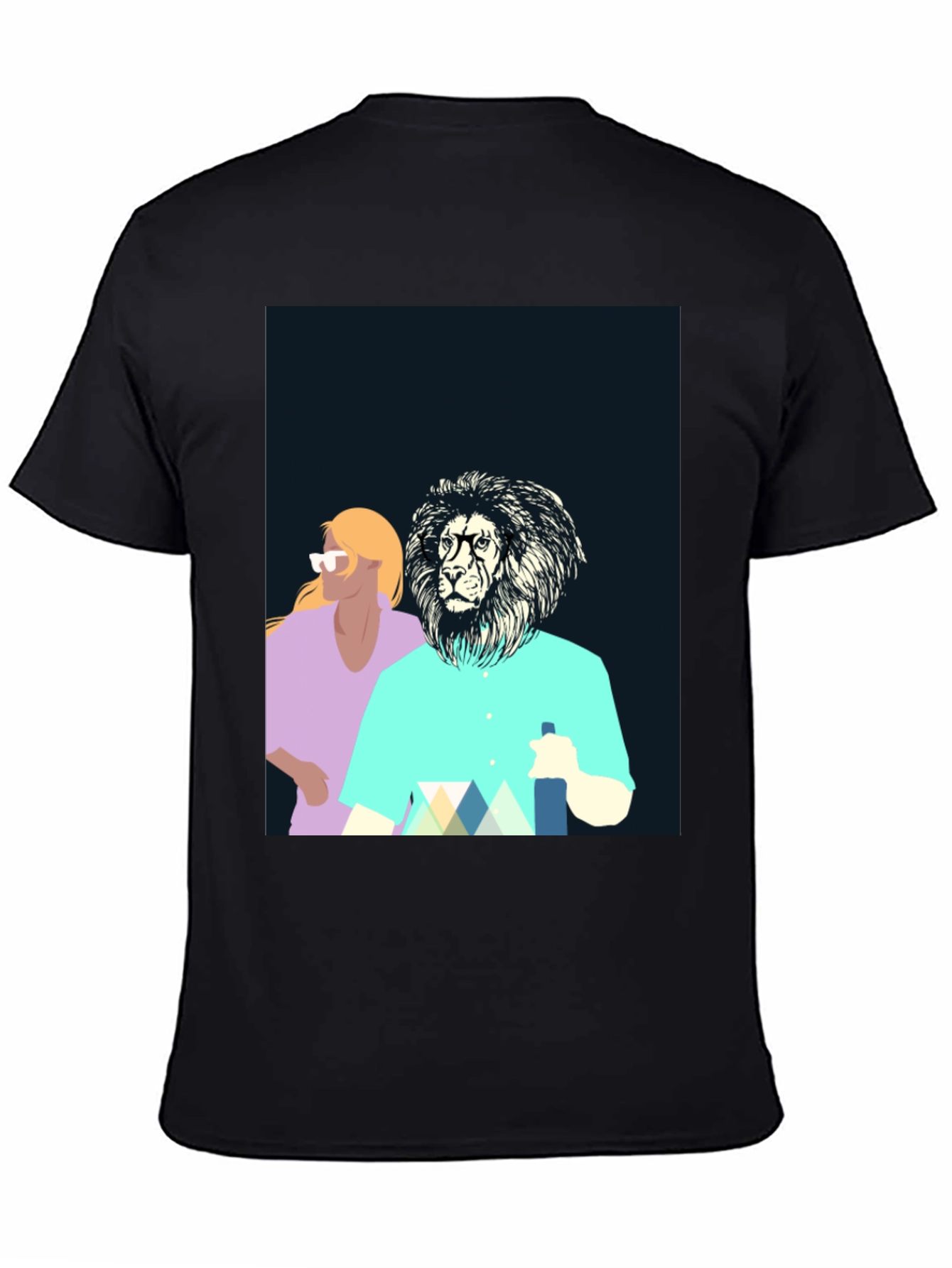 Black Cool Lion Graphic Tee - Unique Design view 4