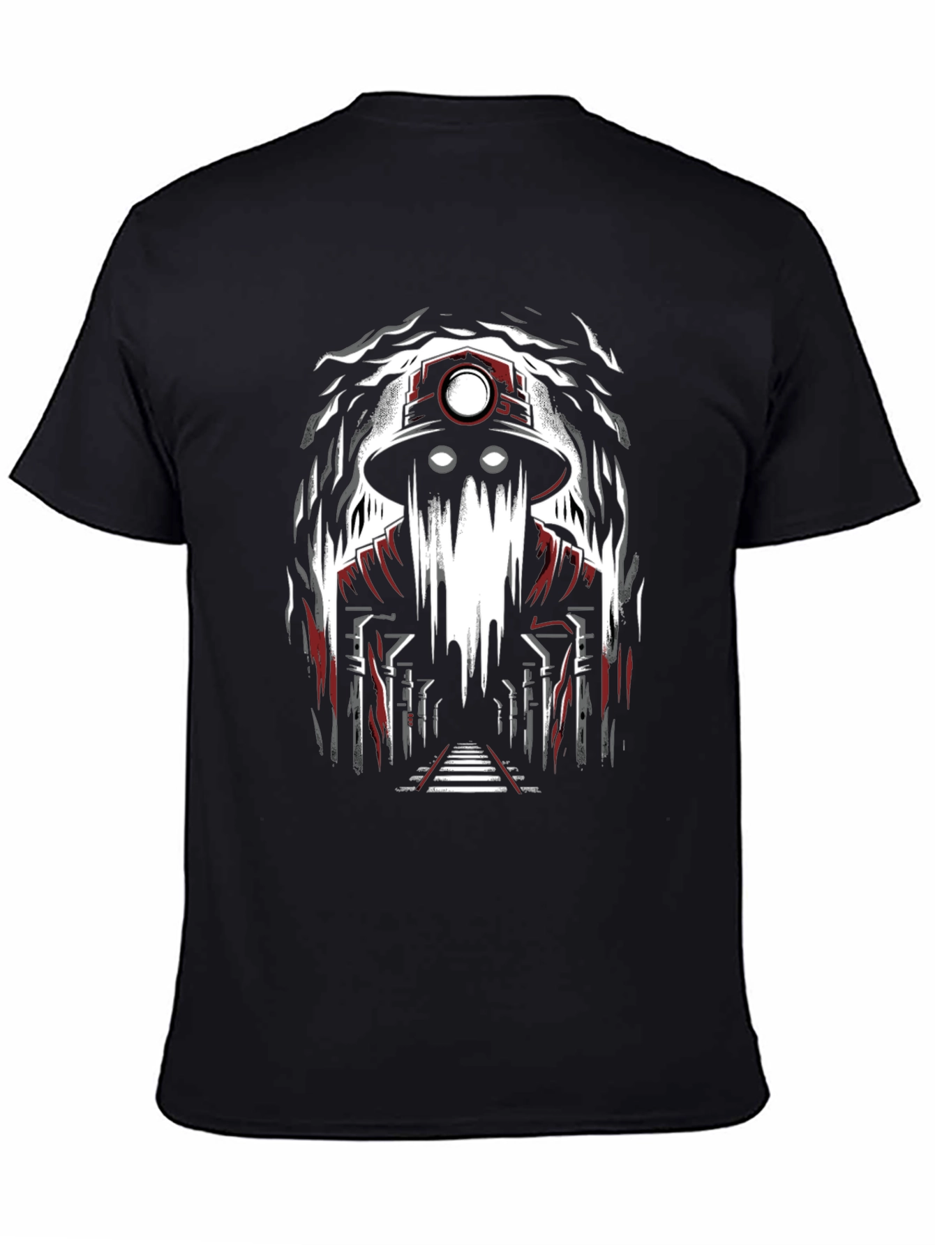 Black Miner Ghost Graphic Tee - Spooky Cool Design view 4