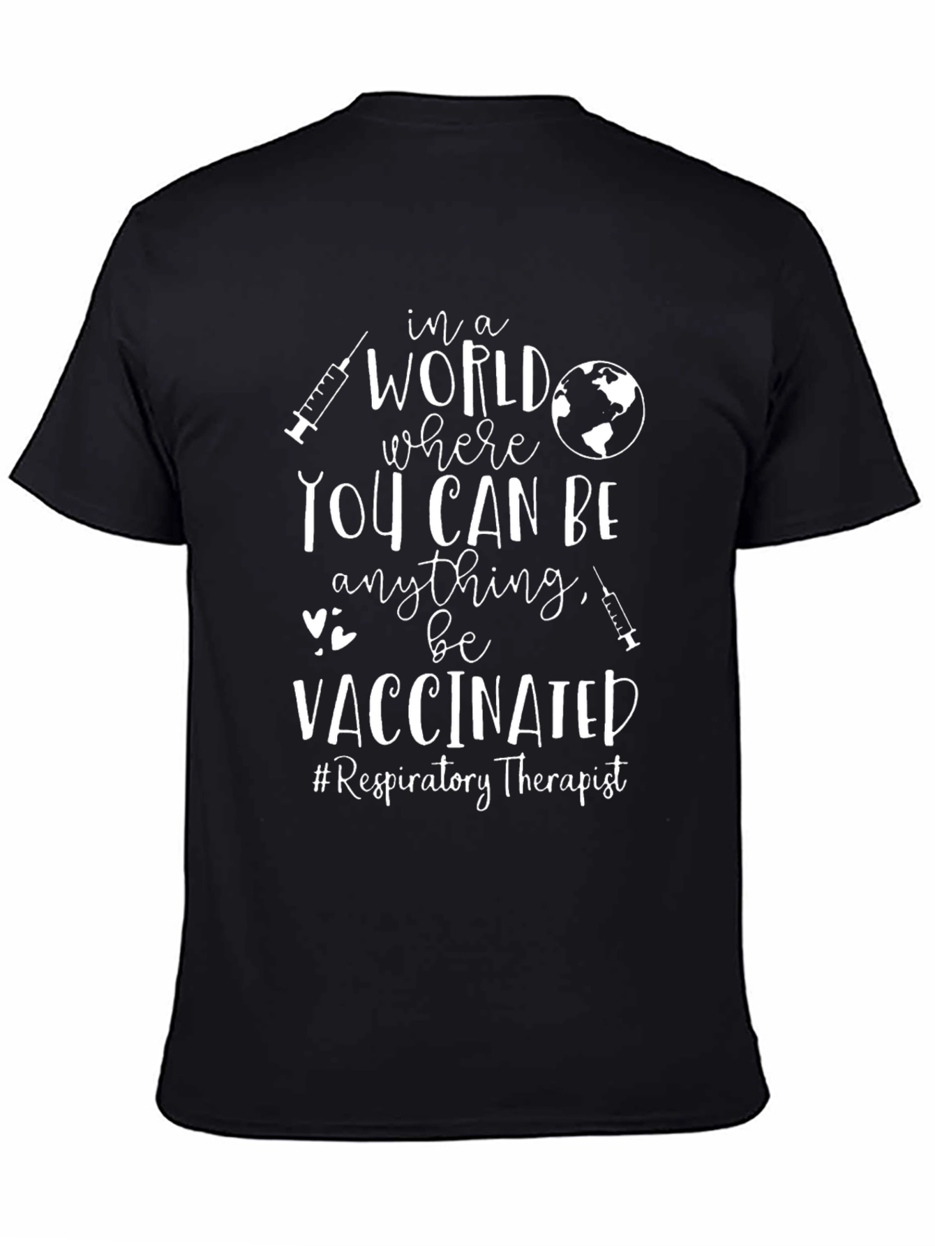 Black Vaccinated Respiratory Therapist Graphic T-Shirt view 4