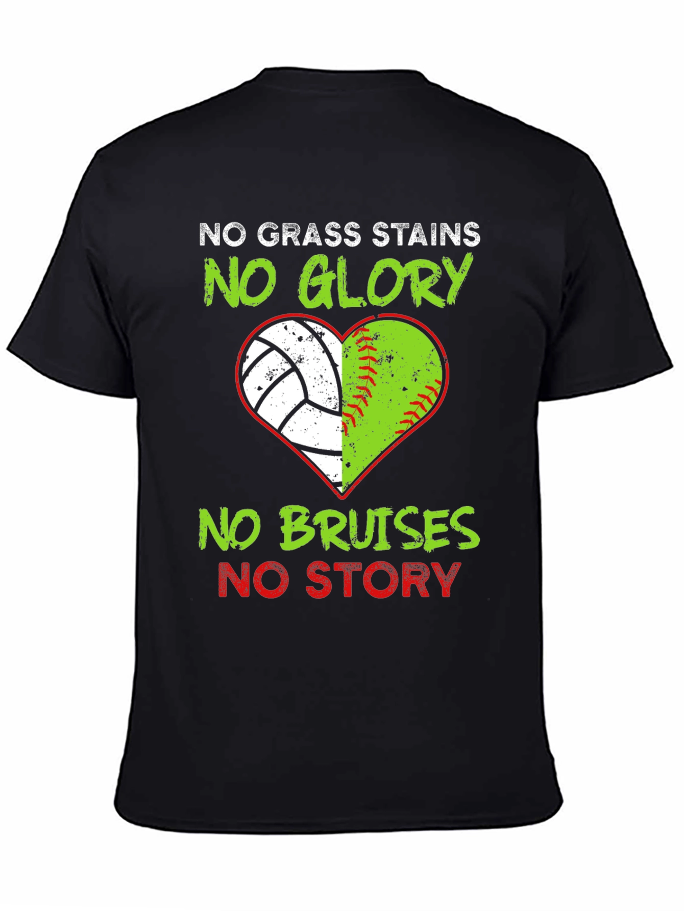 Black No Grass Stains No Glory Heart T-Shirt view 4