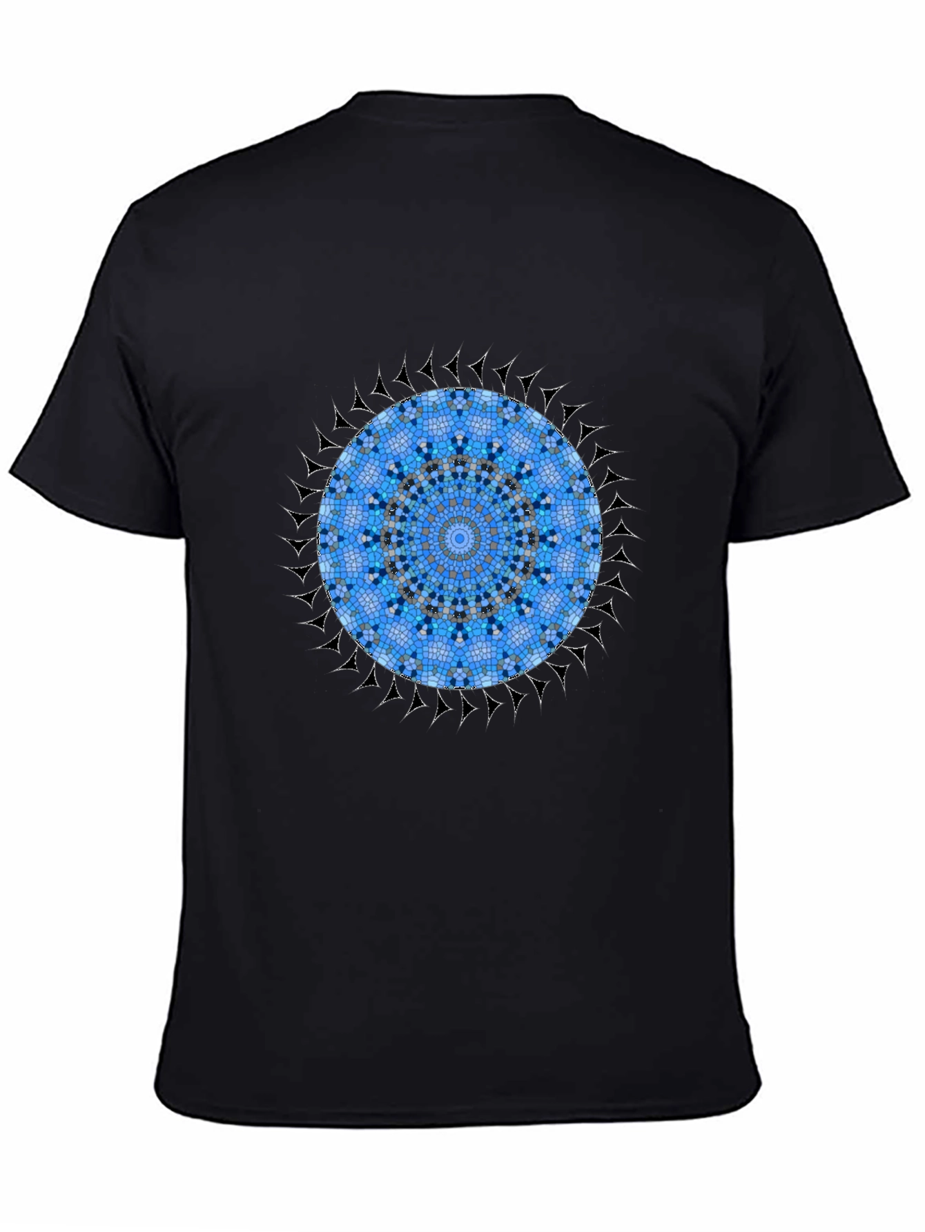Black Blue Mosaic Mandala Graphic Black T-Shirt view 4