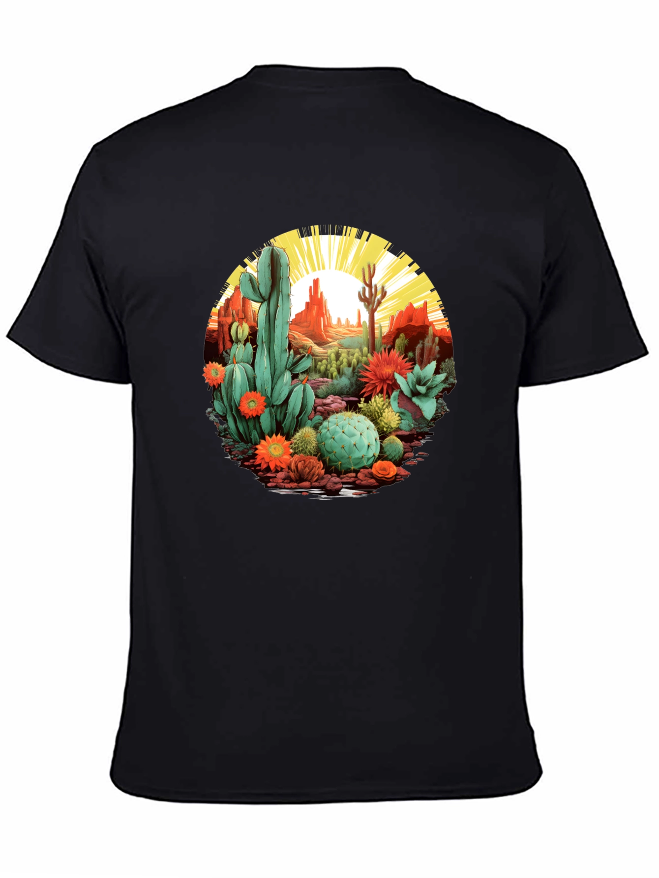 Black Desert Cactus Graphic T-Shirt - Unisex Black Tee view 4