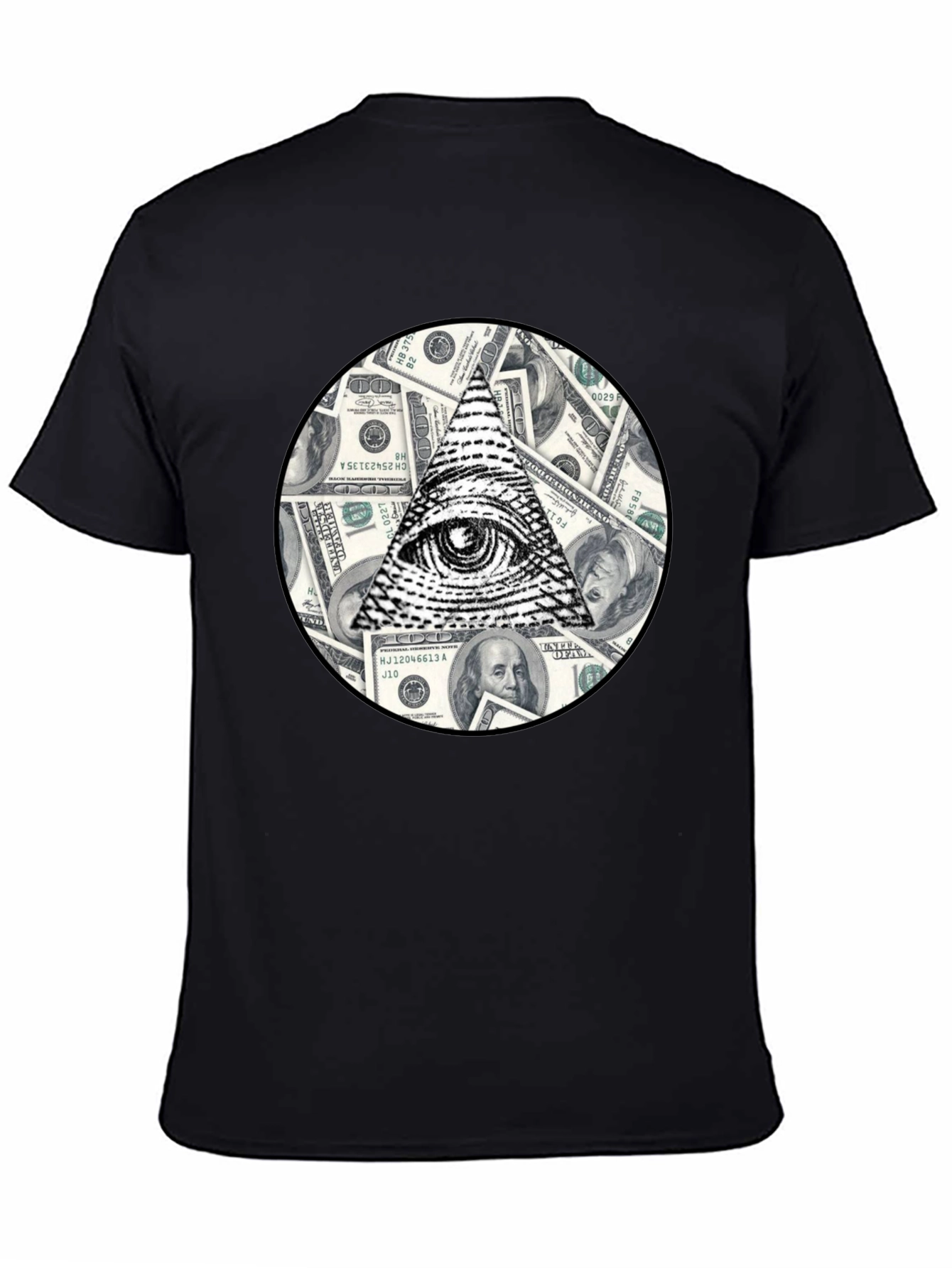 Black Illuminati Eye & Money Print Black T-Shirt view 4