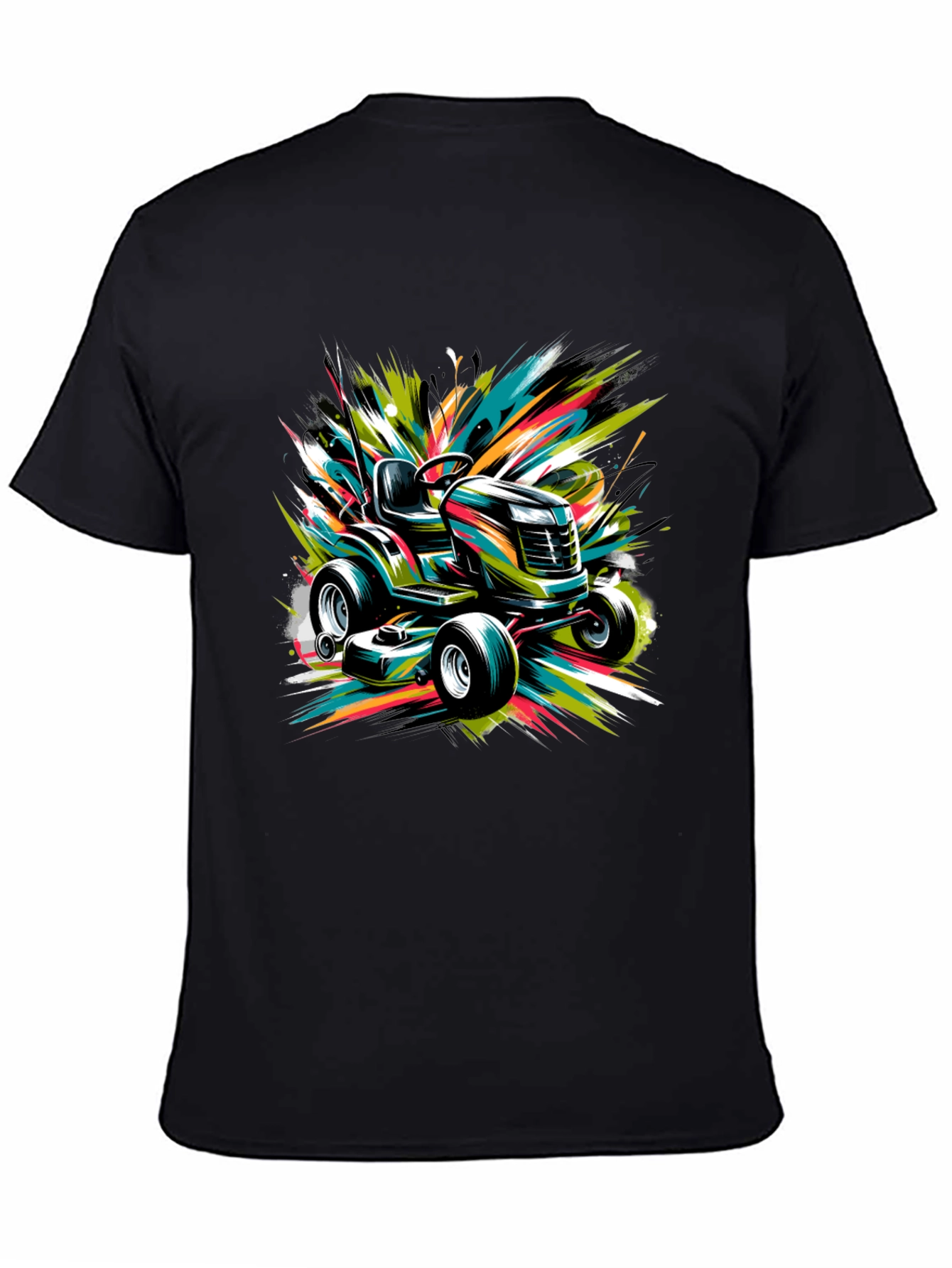 Black Vibrant Lawn Mower Graphic Tee view 4