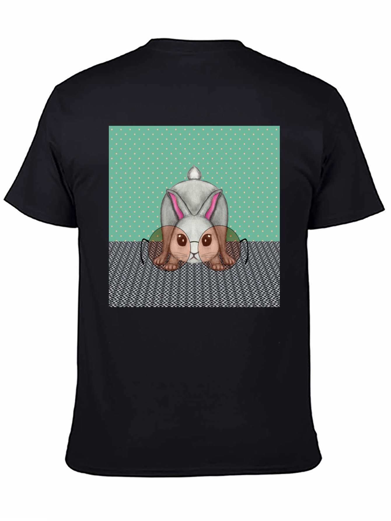 Black Funny Bunny T-Shirt - Reading Rabbit Design view 4