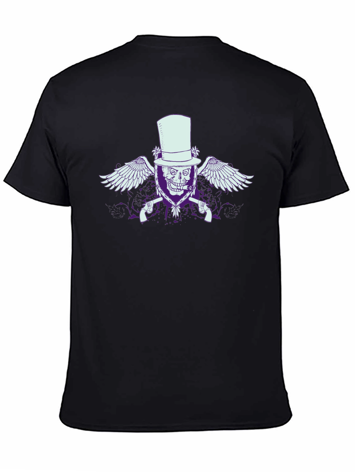 Black Skull & Guns Graphic T-Shirt - Top Hat Design view 4