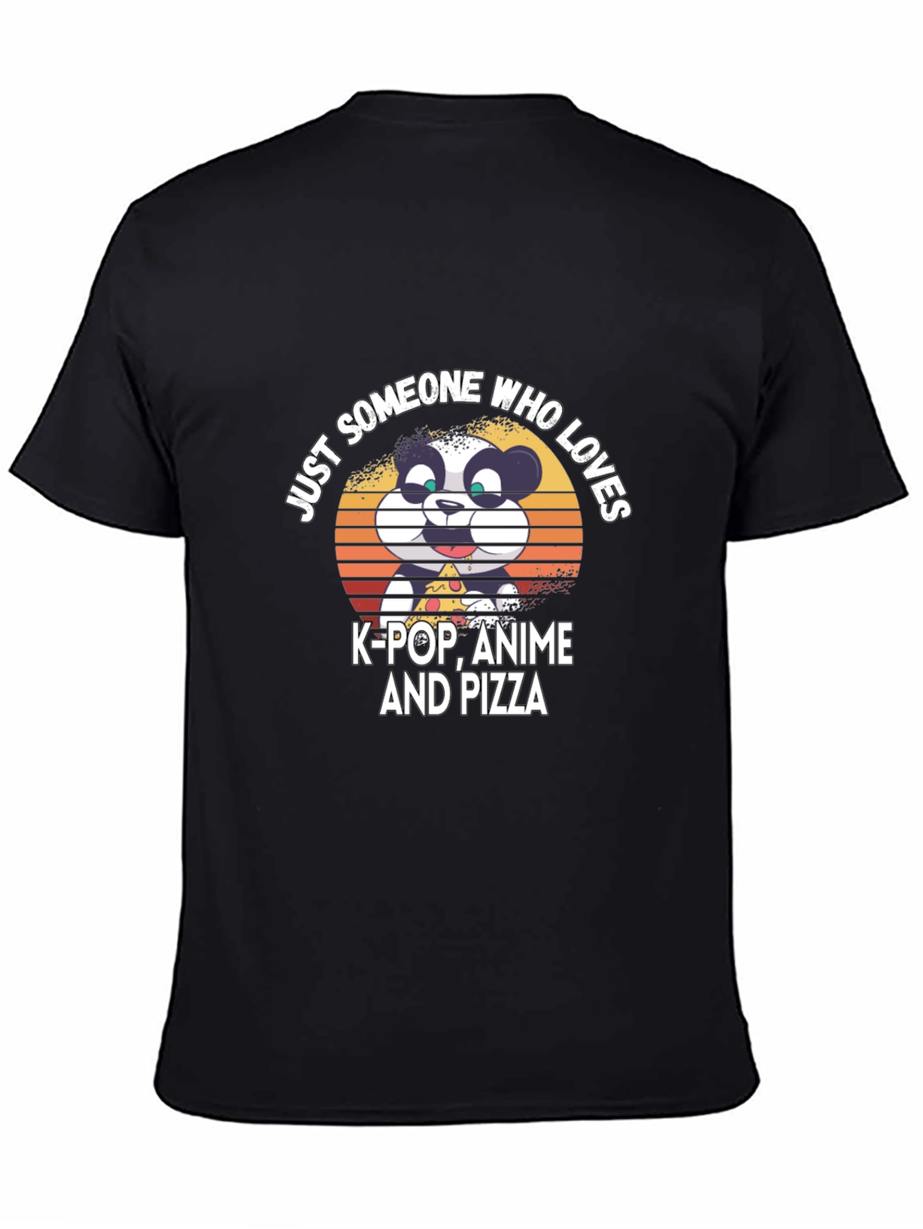 Black K-Pop Anime Pizza Panda Graphic T-Shirt view 4