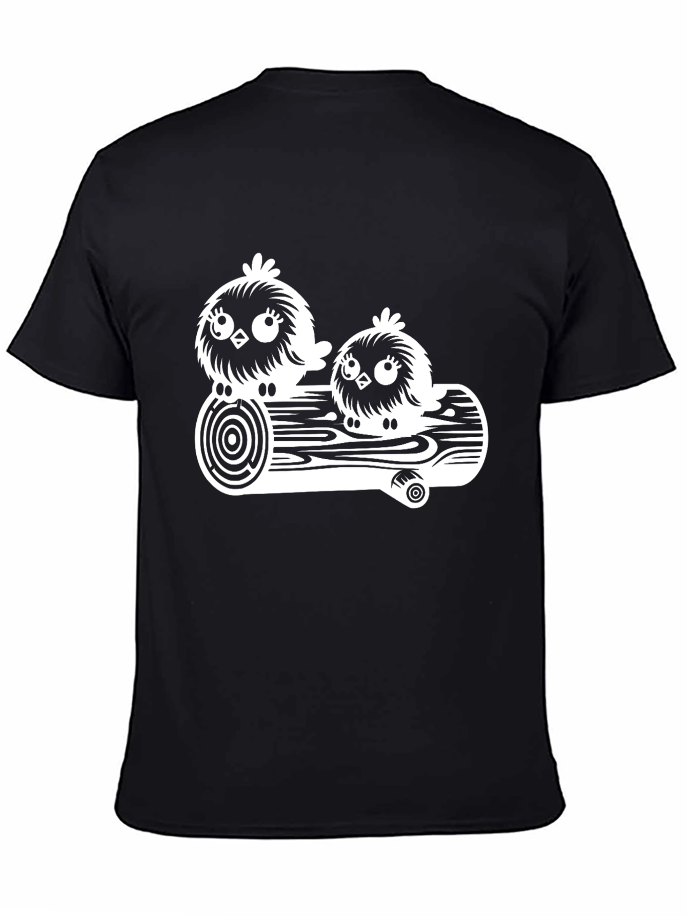 Black Cute Bird on a Log Graphic T-Shirt view 4