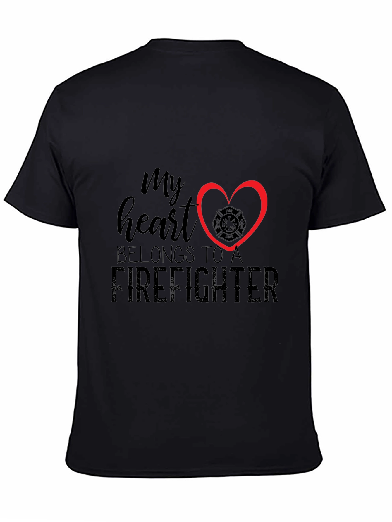 Black Firefighter Heart T-Shirt - Black view 4