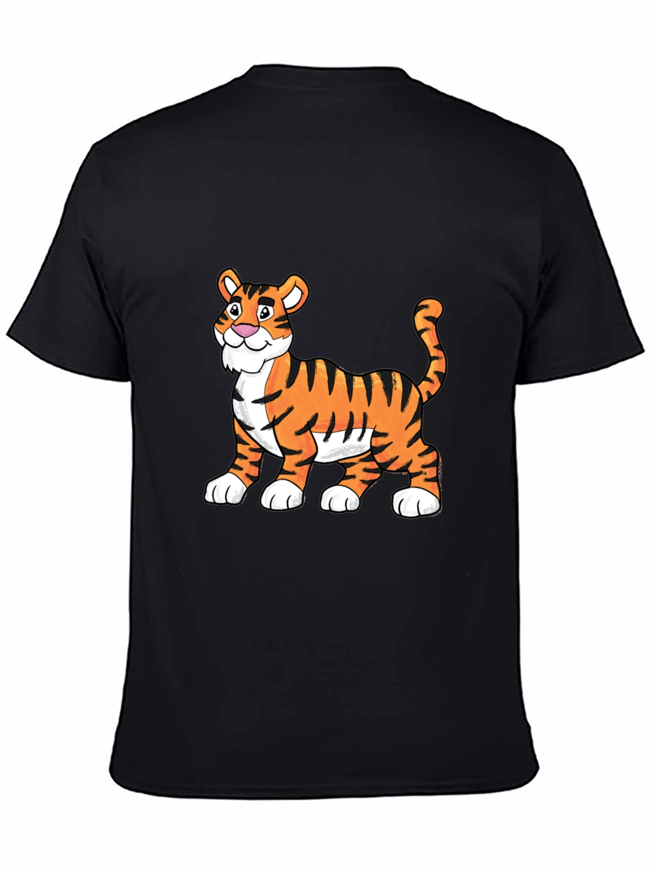 Black Cartoon Tiger Graphic Tee - Soft Black Cotton view 4