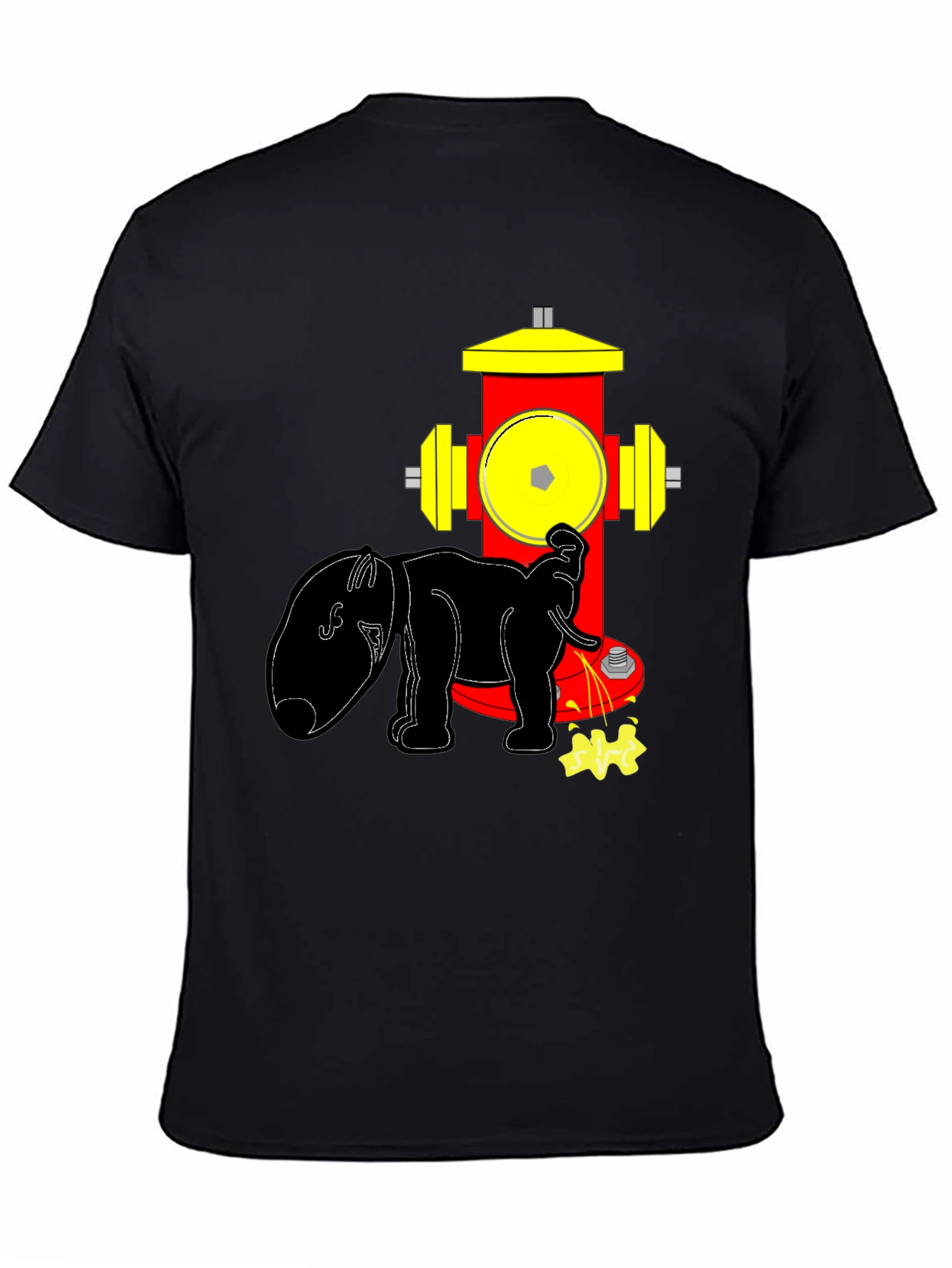 Black Funny Elephant Peeing on Fire Hydrant Black T-Shirt view 4
