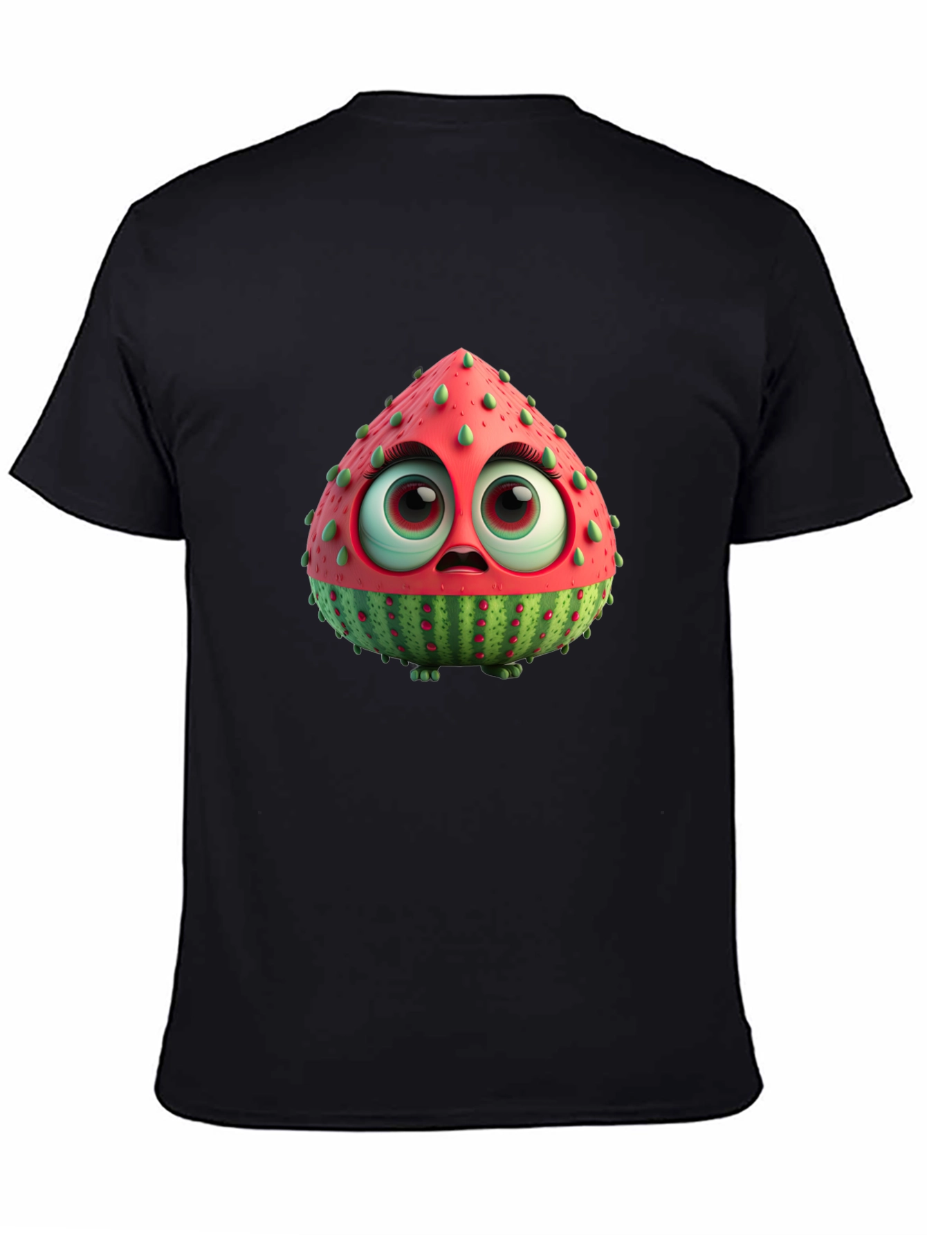 Black Cartoon Watermelon Character Black T-Shirt view 4