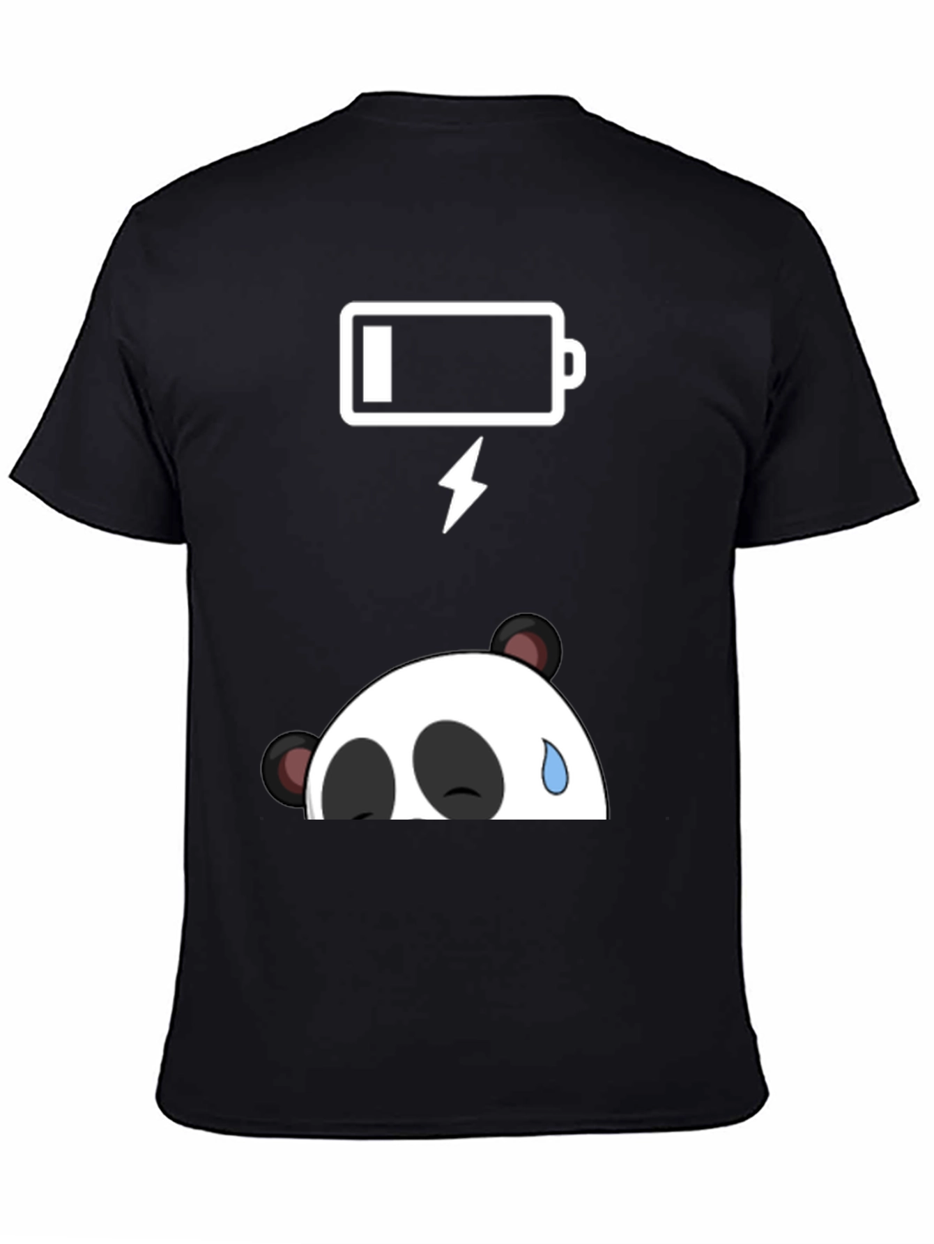 Black Funny Panda Low Battery Graphic Tee - Black Cotton T-Shirt view 4