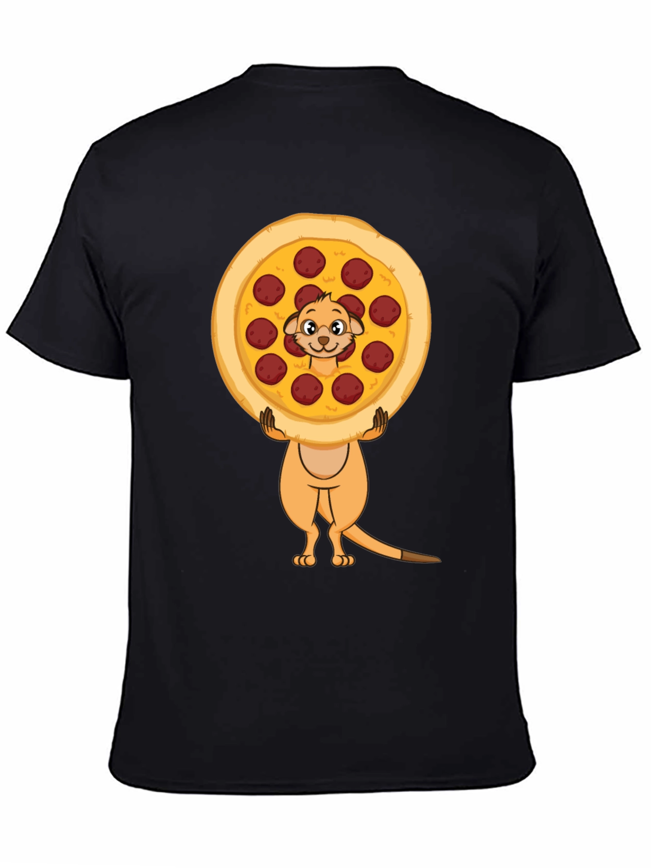Black Funny Meerkat Pizza Lover Black T-Shirt view 4