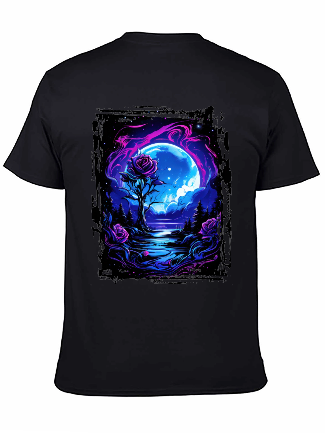 Black Mystic Moonlit Rose Graphic Tee view 4