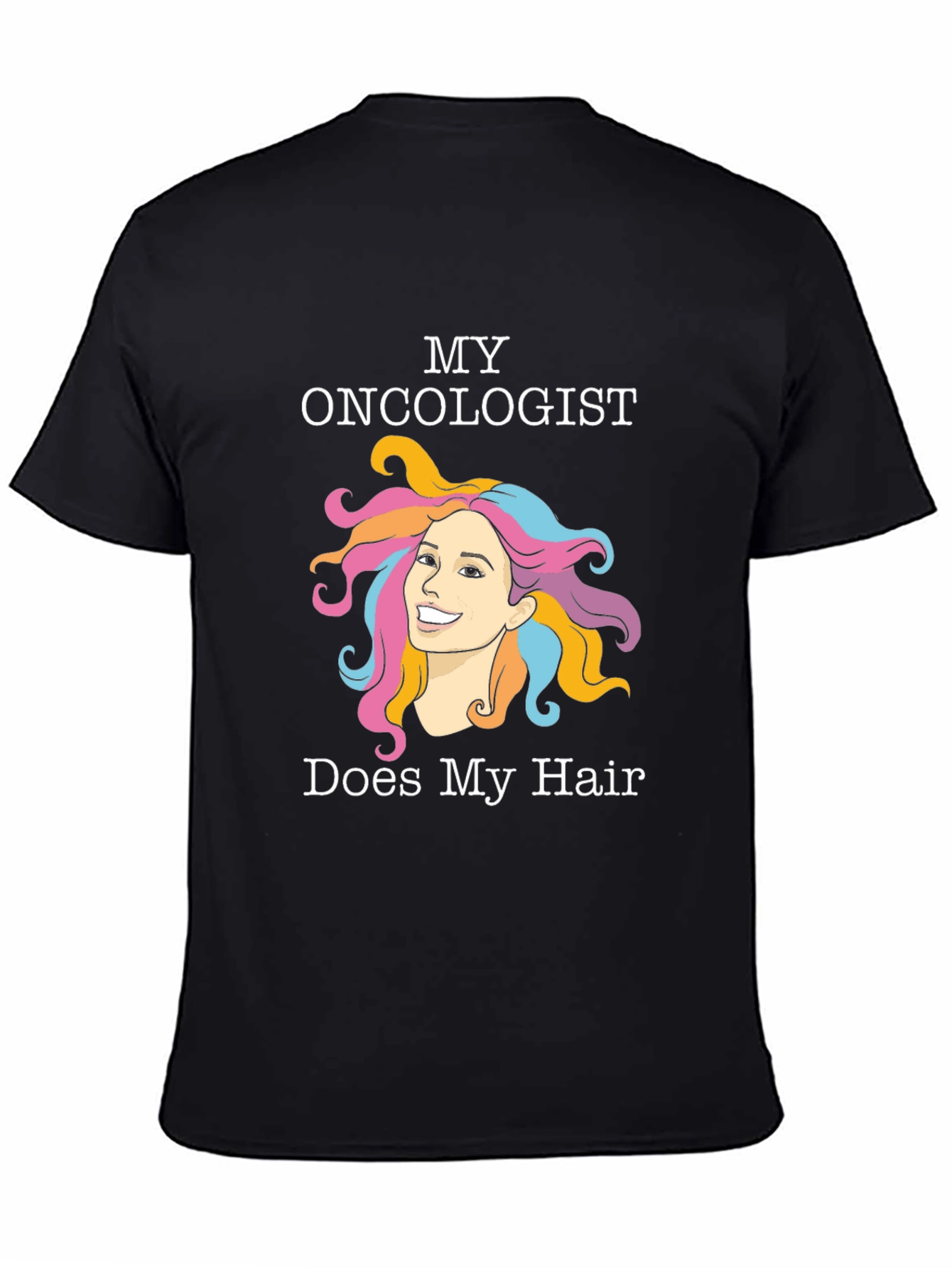 Black Funny Oncology T-Shirt - Hair Design view 4