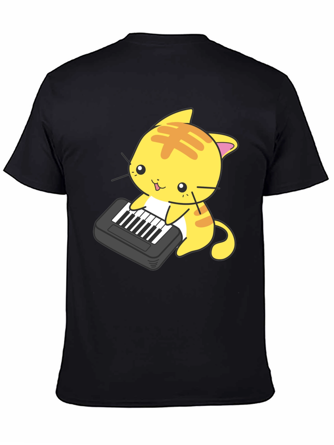 Black Cute Cat Keyboard T-Shirt view 4