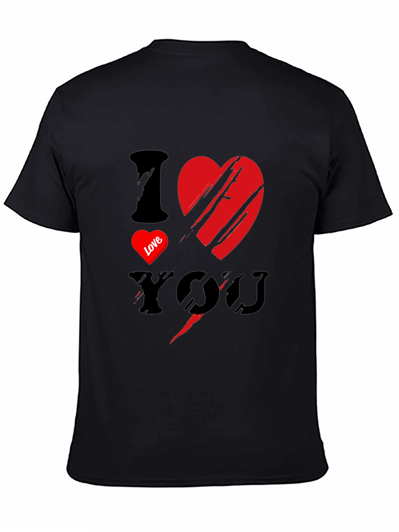 Black I Love You Graphic Print Men's Black T-Shirt view 4