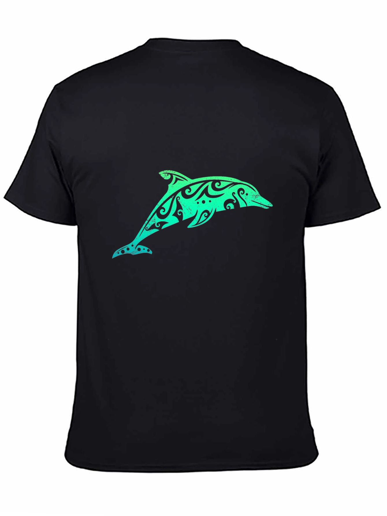 Black Tribal Dolphin Graphic Tee - Black Cotton T-Shirt view 4