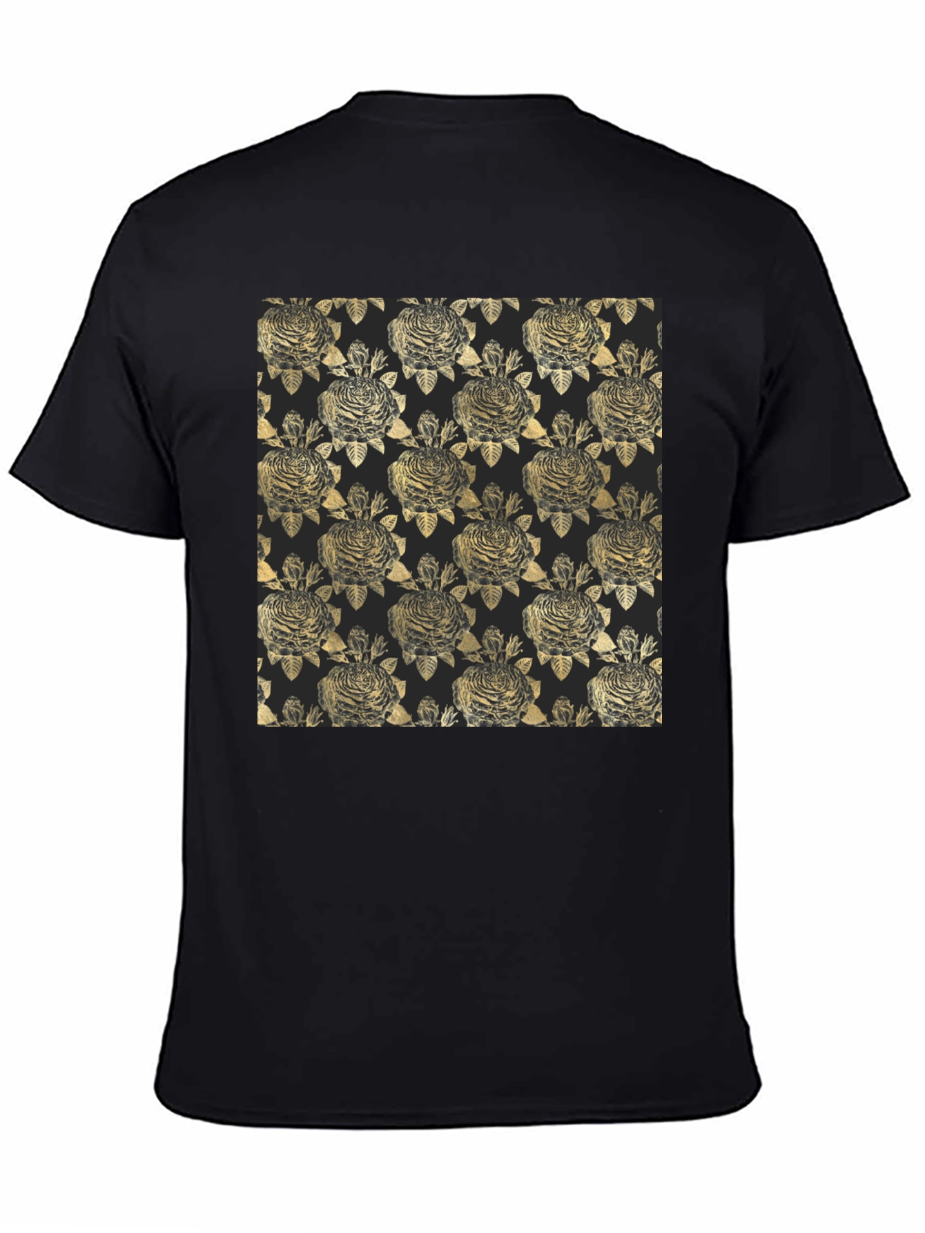 Black Golden Floral Pattern Black T-Shirt view 4