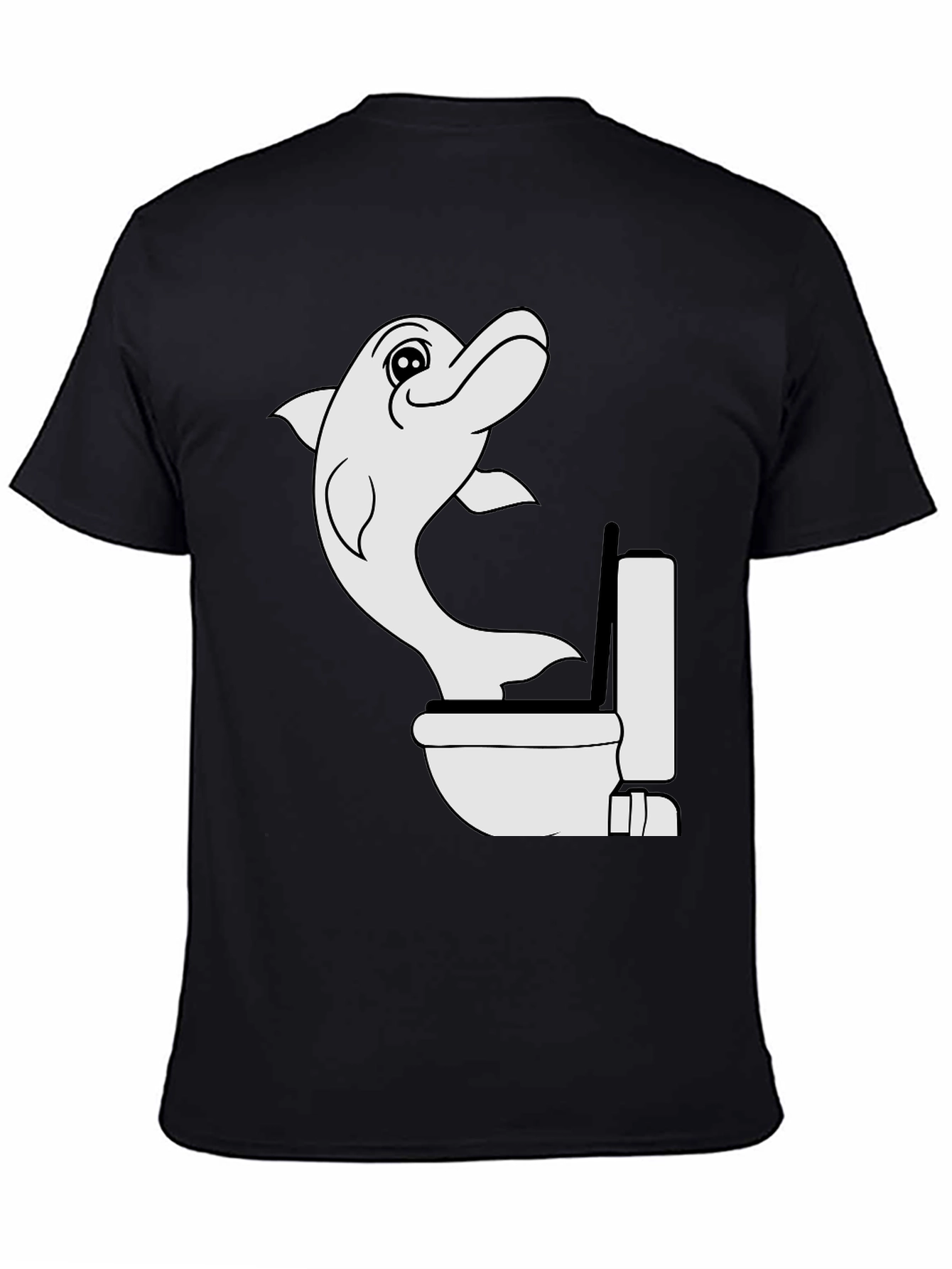 Black Dolphin Toilet Humor Black T-Shirt view 4