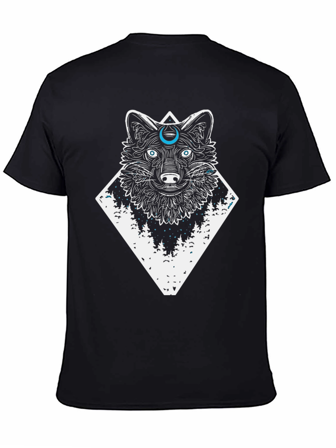 Black Wolf & Moon Graphic Tee - Black Cotton T-Shirt view 4