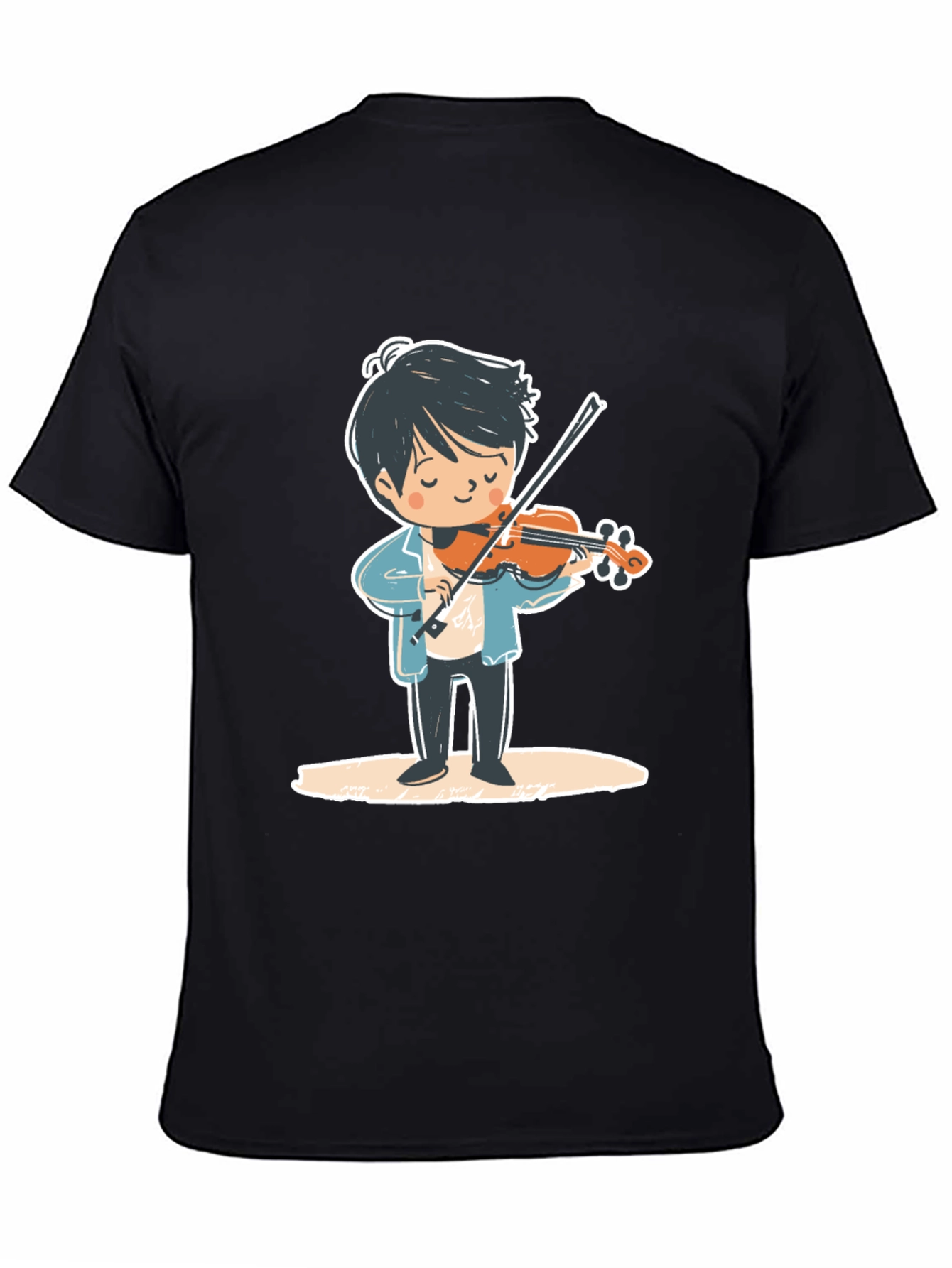 Black Violinist Cartoon Graphic Tee - Unisex Black T-Shirt view 4