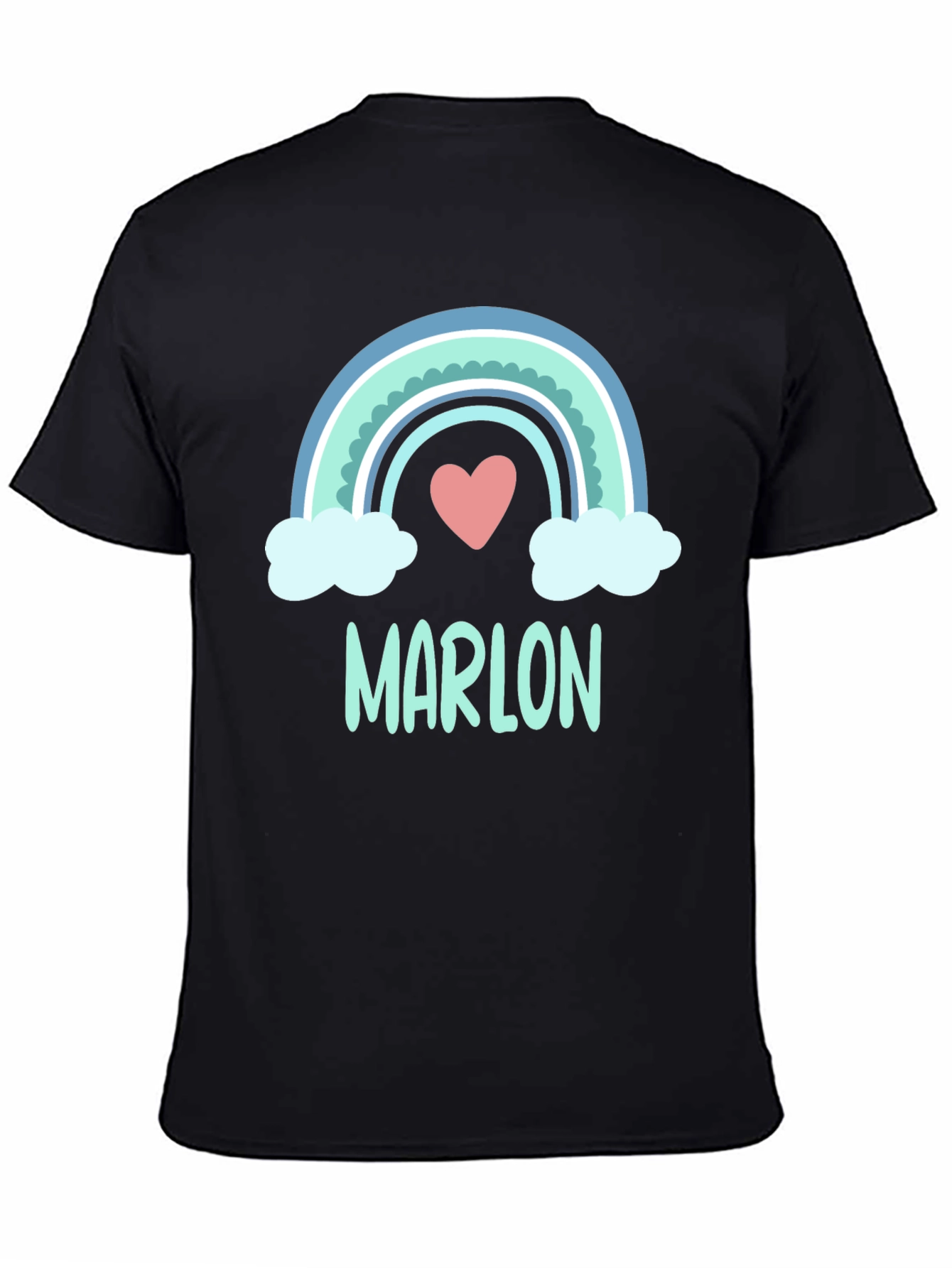Black Personalized 'Marlon' Rainbow Heart T-Shirt view 4