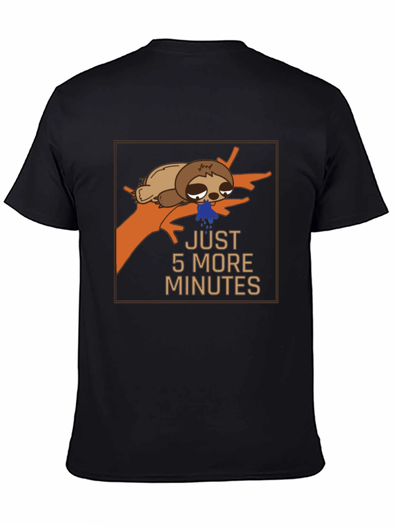 Black Lazy Sloth Graphic T-Shirt - "Just 5 More Minutes" view 4