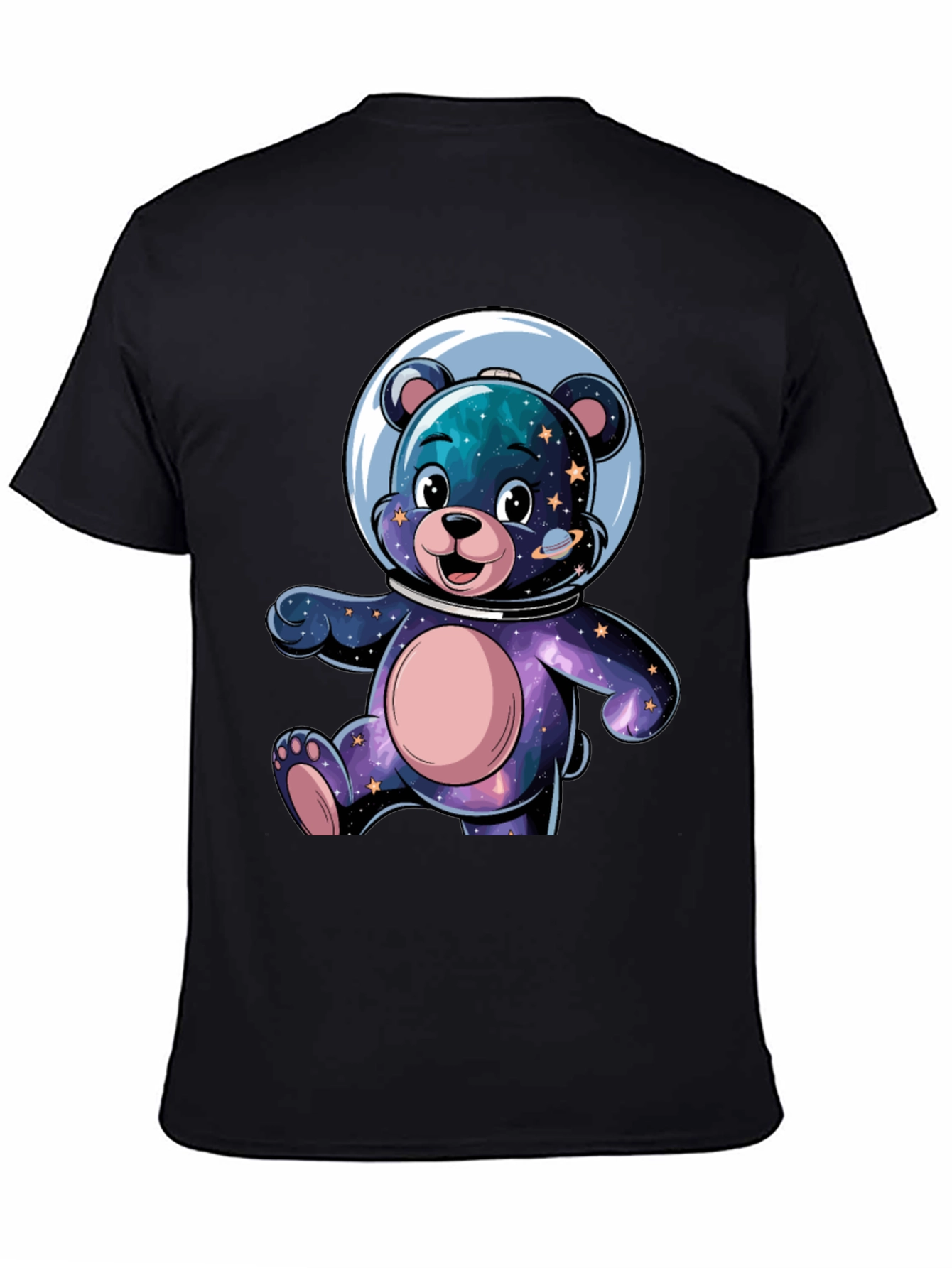 Black Astronaut Bear Graphic Tee - Galaxy Design view 4