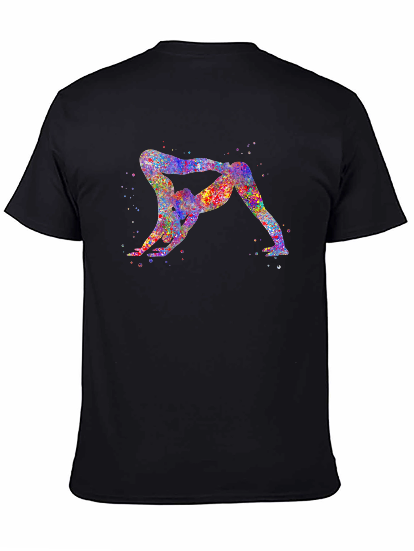 Black Yoga Couple Watercolor Graphic Tee - Unisex Black T-Shirt view 4